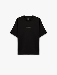 Kısa Kollu Bisiklet Yaka Baskılı Oversize Spor Tişört