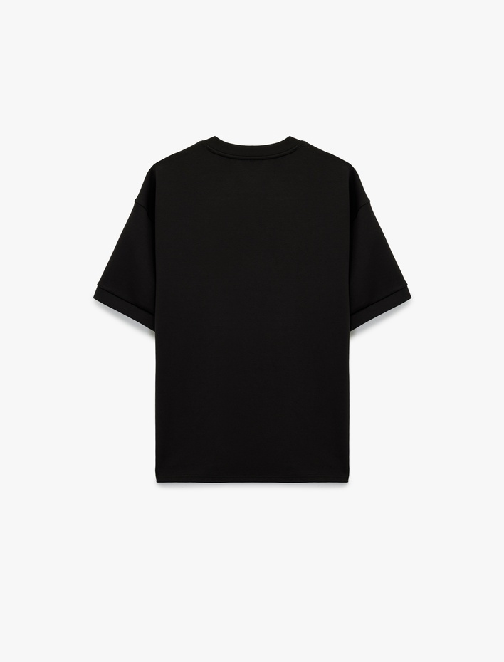  Kısa Kollu Bisiklet Yaka Baskılı Oversize Spor Tişört