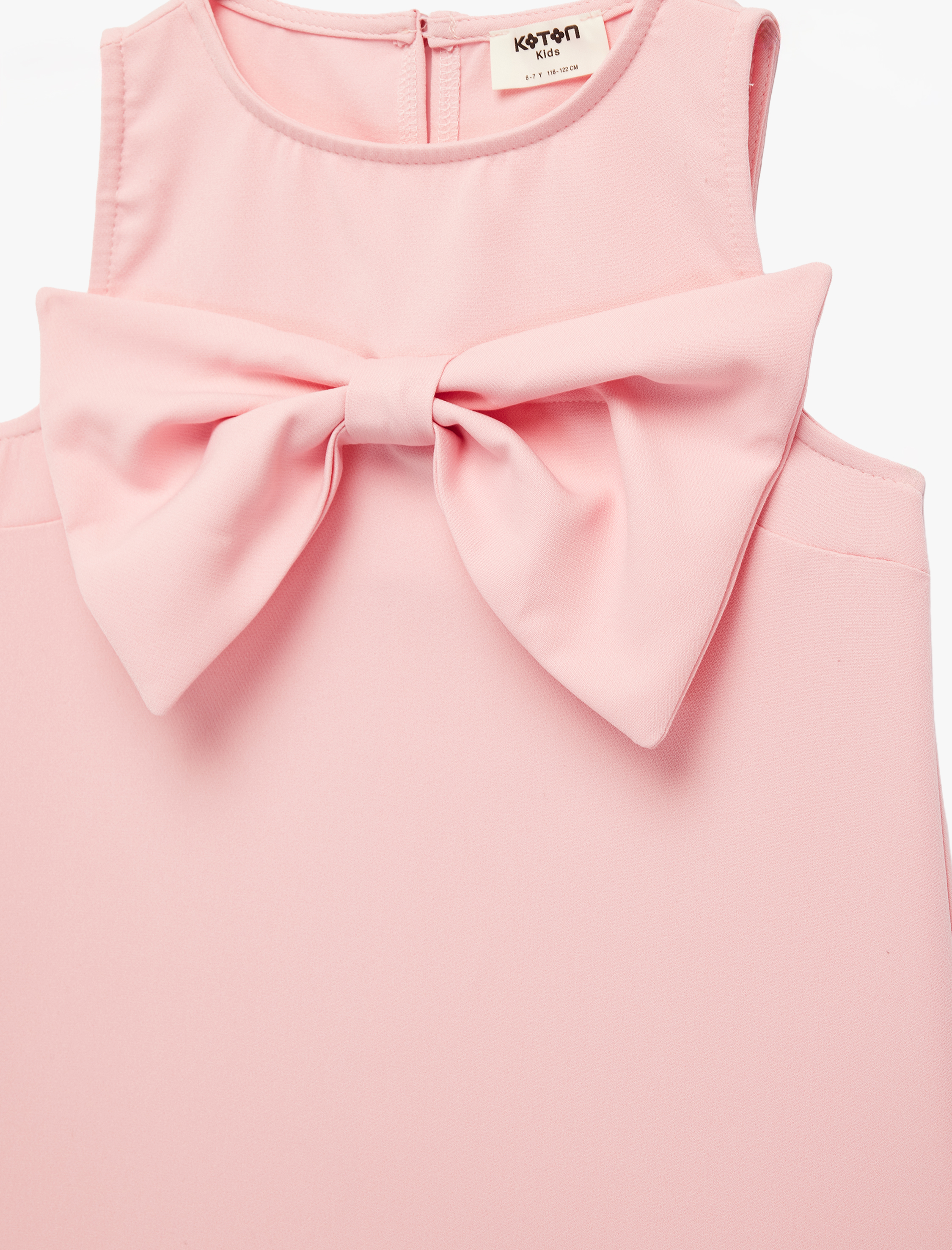  Kız Çocuk Fiyonklu Bisiklet Yaka Kolsuz Jile Elbise