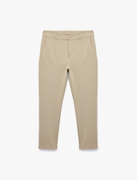 Düğmeli Cepli Viskon Karışımlı Slim Fit Kumaş Pantolon