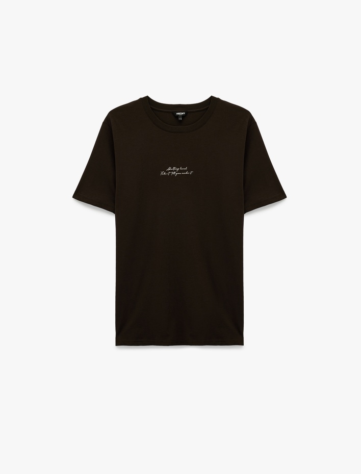  Pamuklu Kısa Kollu Bisiklet Yaka Baskılı Slim Fit Tişört