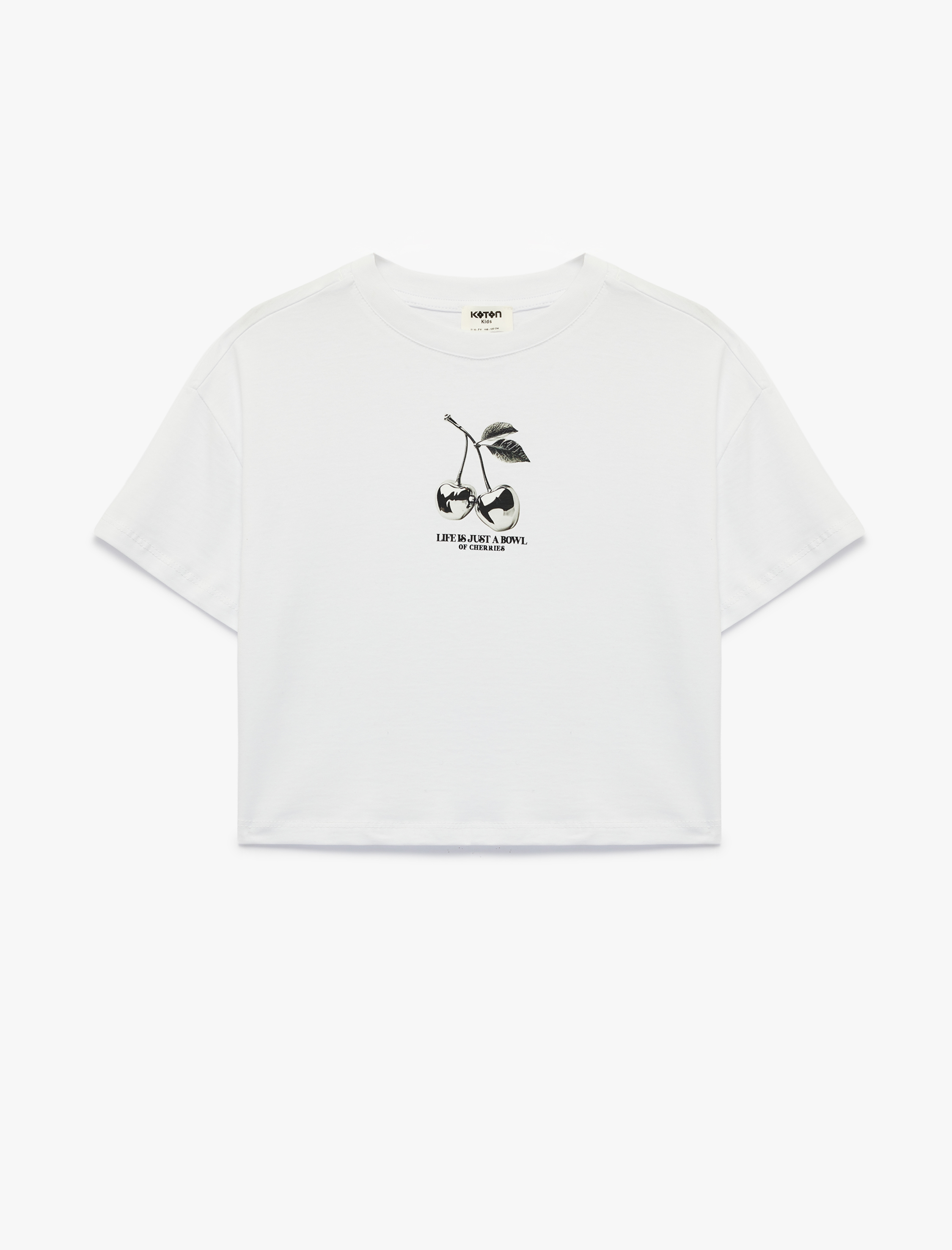  Kız Çocuk Kiraz Baskılı Kısa Kollu Bisiklet Yaka Pamuklu Tişört
