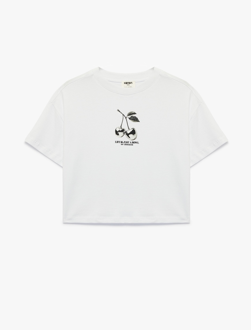 Koton Kiraz Baskılı Kısa Kollu Bisiklet Yaka Pamuklu T-Shirt