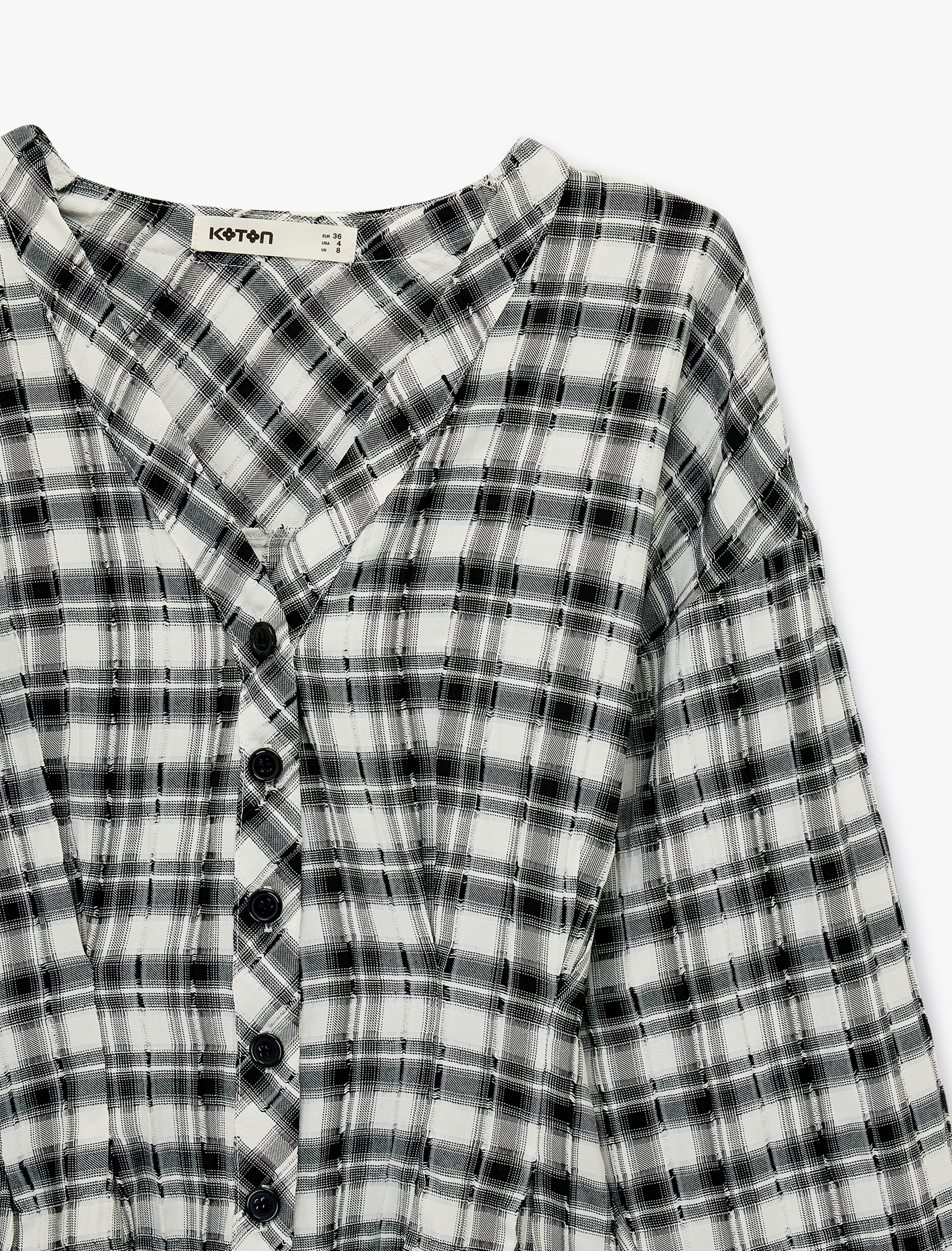   Regular Fit Pens Detaylı Uzun Kollu Yakasız Ekose Gömlek