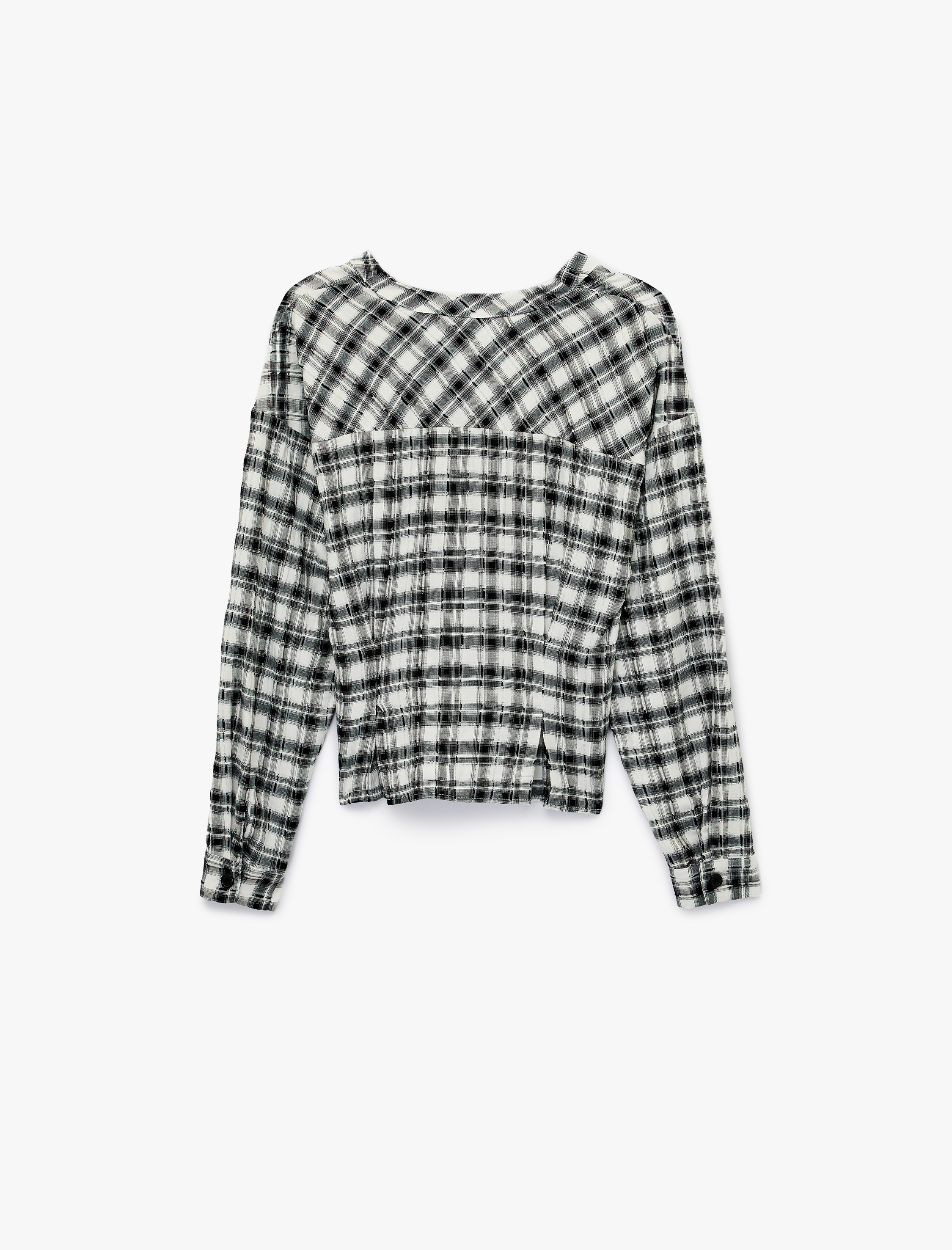   Regular Fit Pens Detaylı Uzun Kollu Yakasız Ekose Gömlek