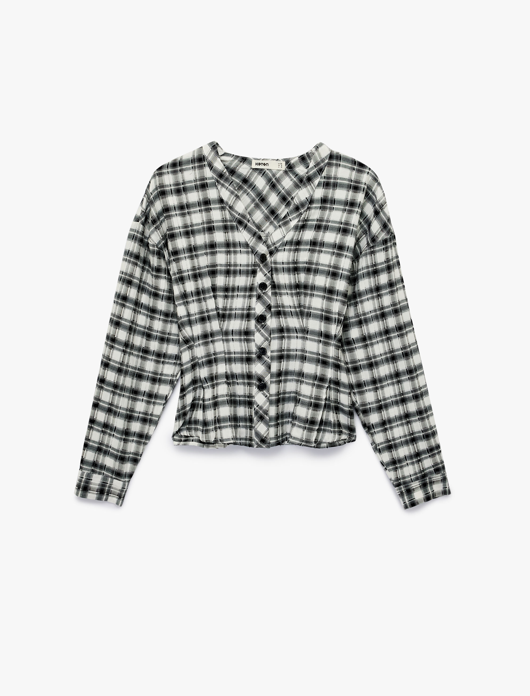   Regular Fit Pens Detaylı Uzun Kollu Yakasız Ekose Gömlek