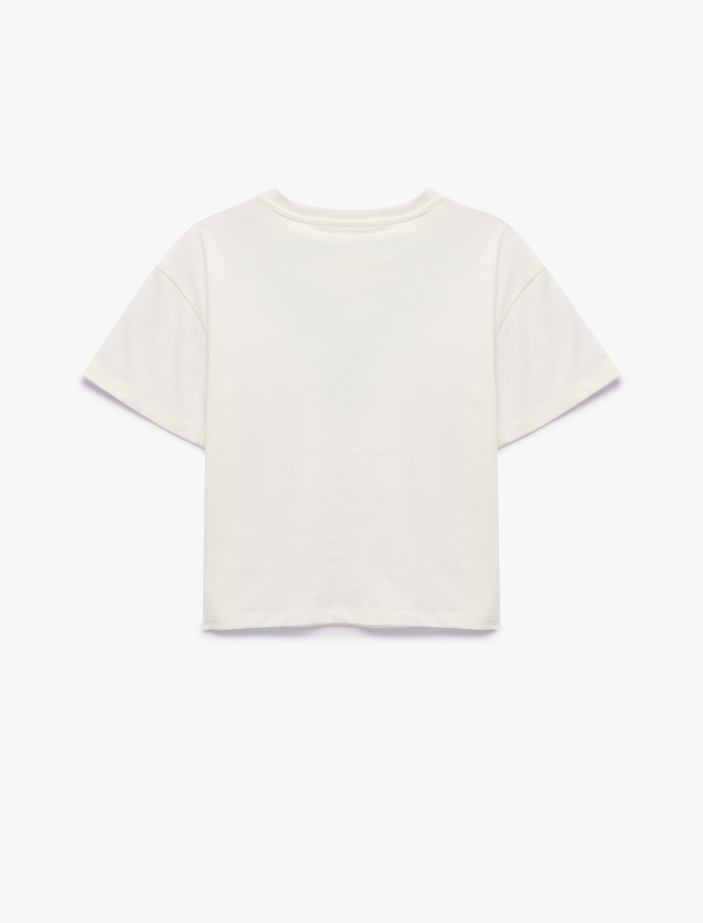  Kız Çocuk Bisiklet Yaka Aplike Detaylı Kısa Kollu Pamuklu Tişört