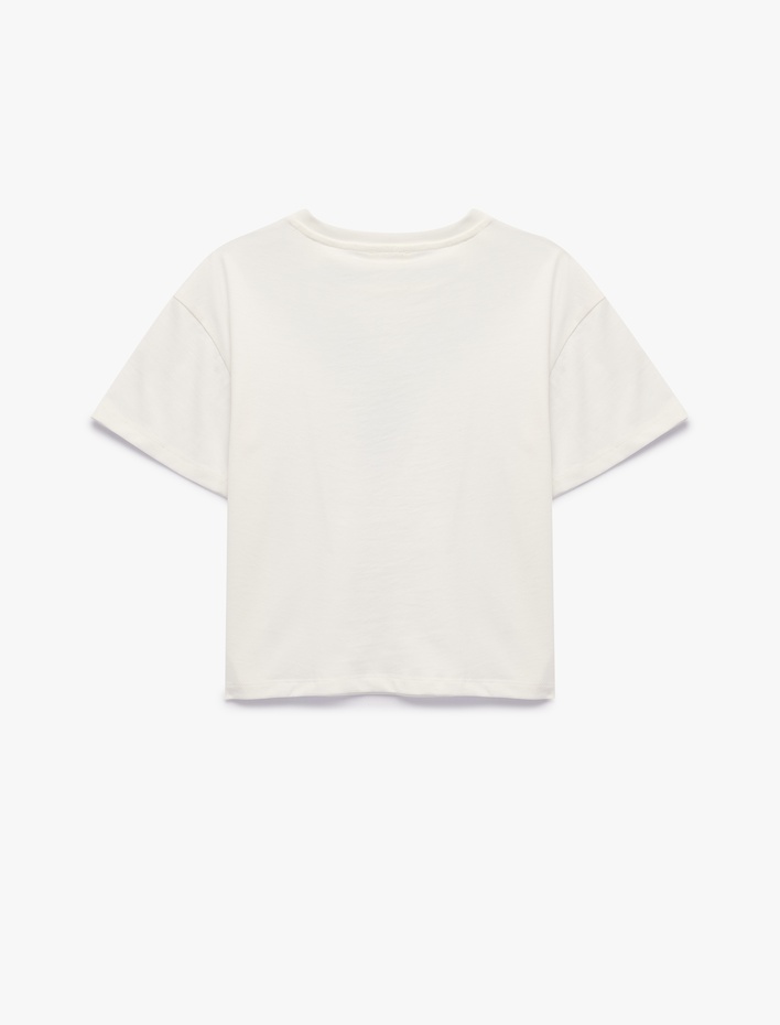 Kız Çocuk Bisiklet Yaka Aplike Detaylı Kısa Kollu Pamuklu Tişört