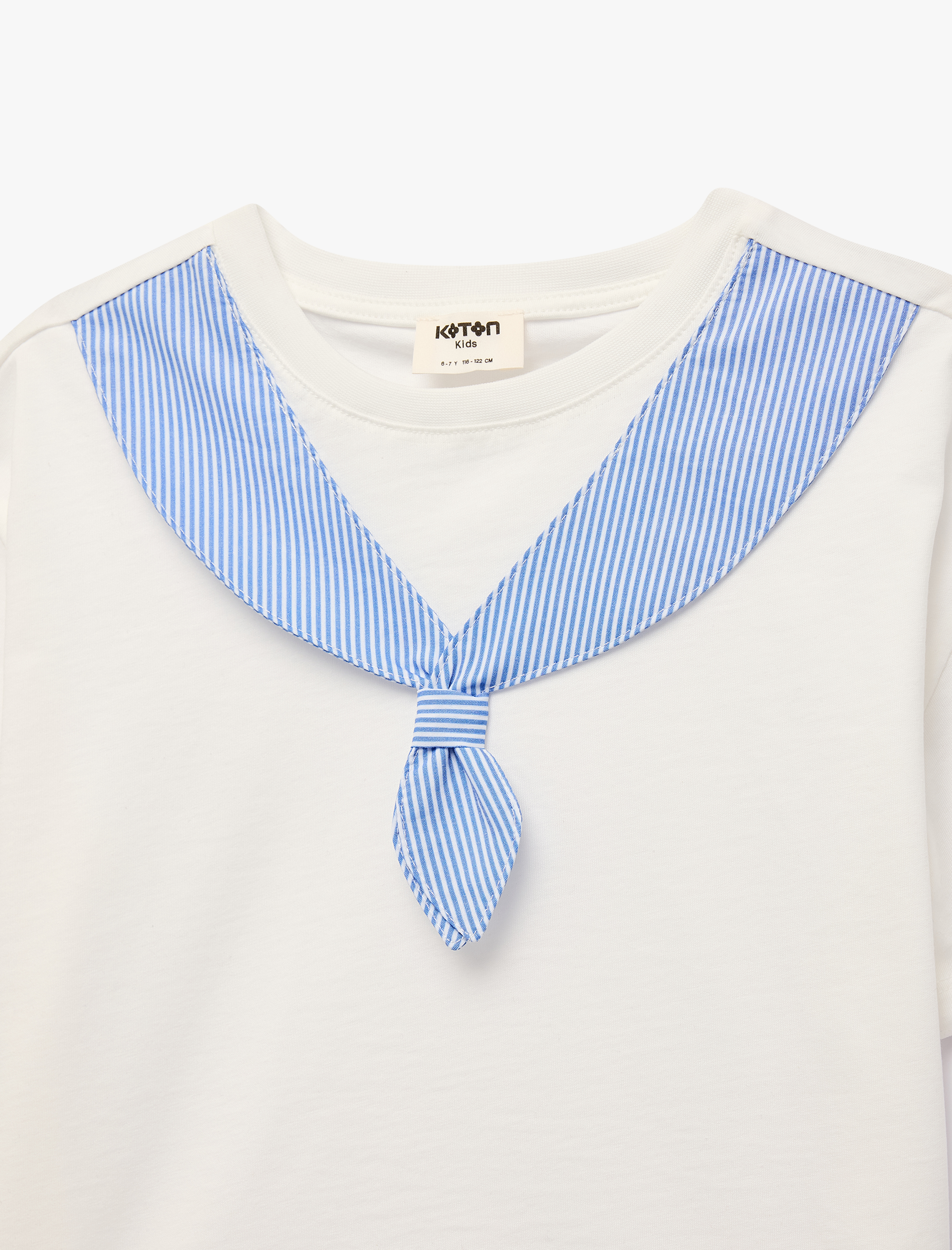  Kız Çocuk Bisiklet Yaka Aplike Detaylı Kısa Kollu Pamuklu Tişört