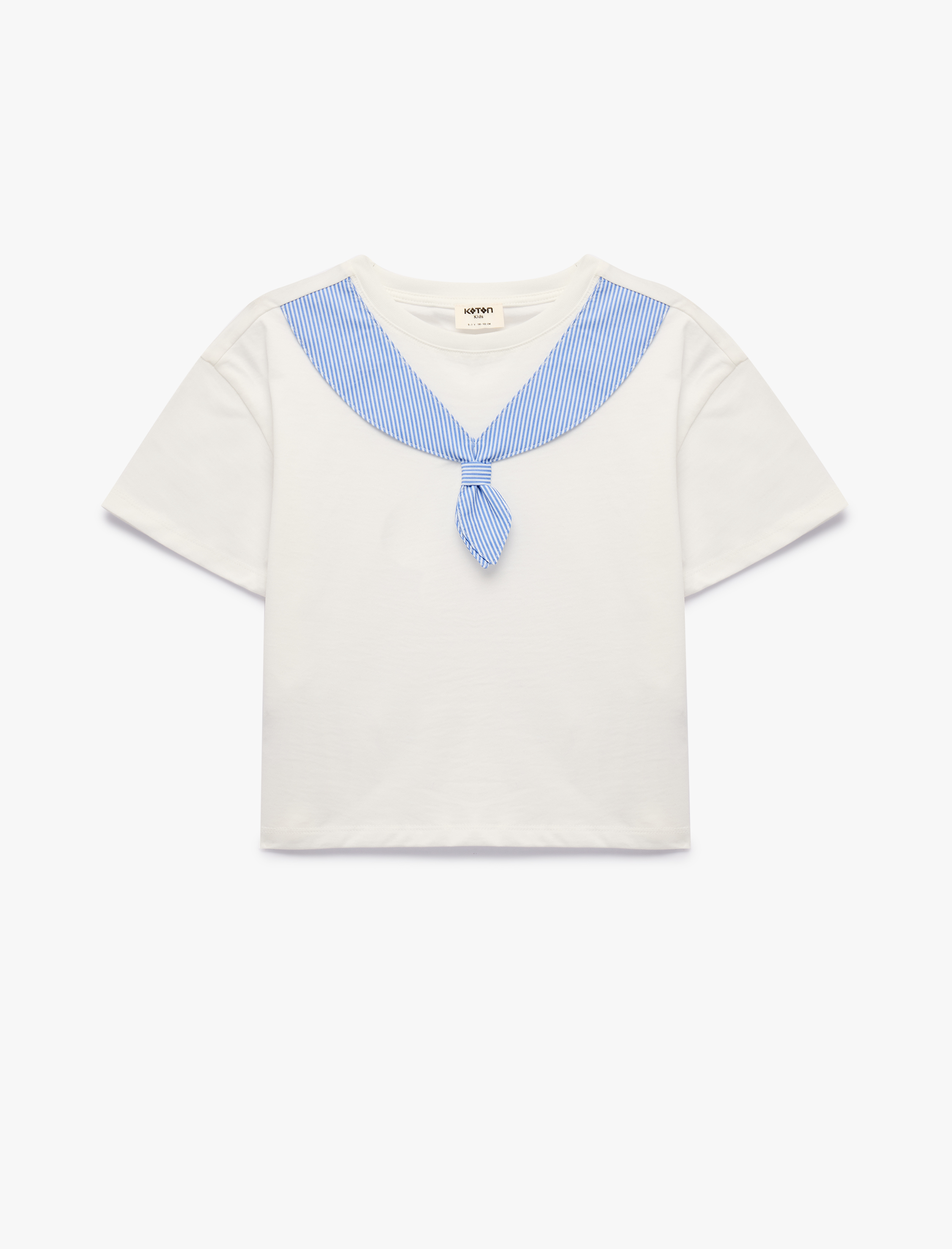  Kız Çocuk Bisiklet Yaka Aplike Detaylı Kısa Kollu Pamuklu Tişört