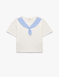 Bisiklet Yaka Aplike Detaylı Kısa Kollu Pamuklu Tişört