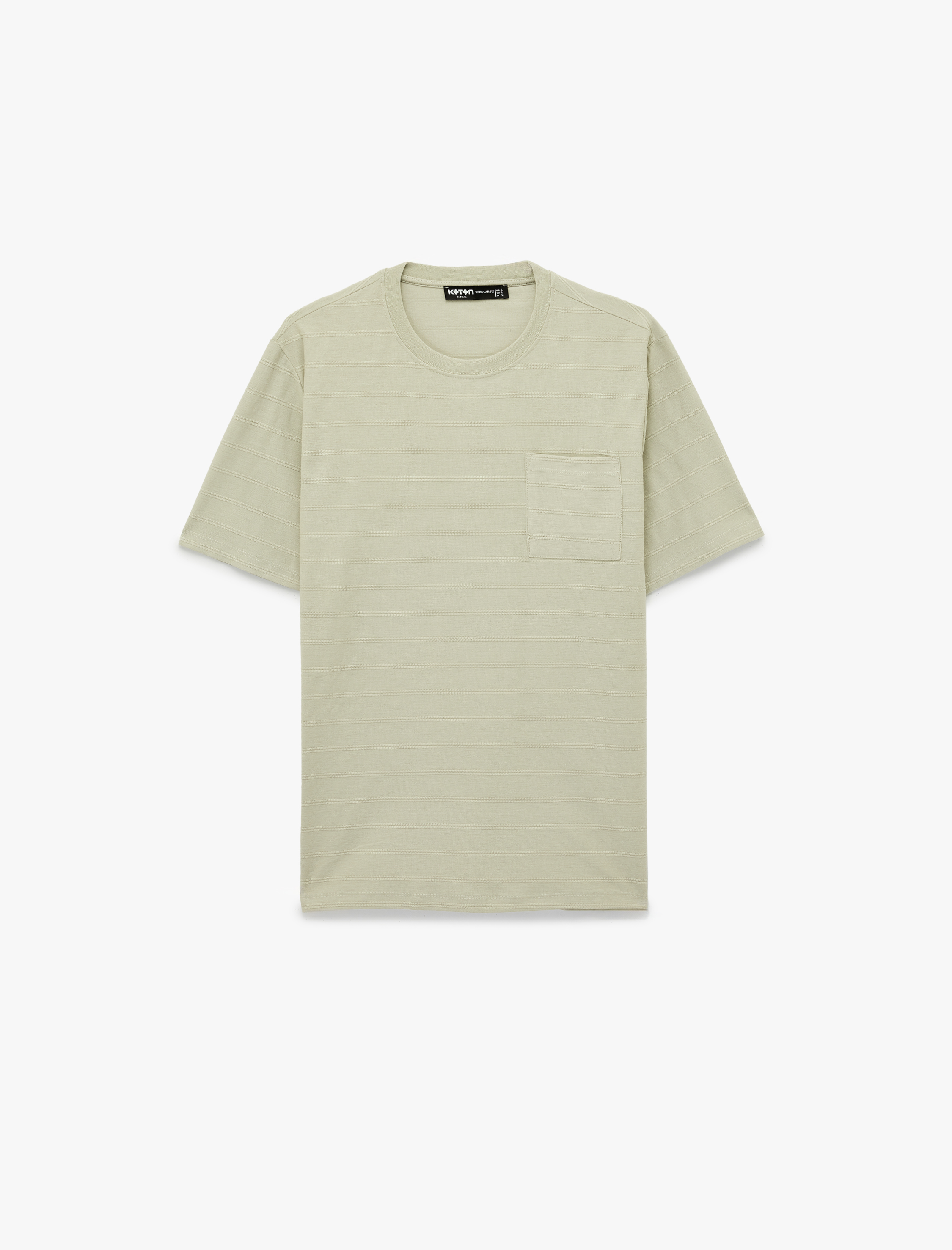   Regular Fit Kısa Kollu Cepli Dokulu Pamuklu Bisiklet Yaka Tişört