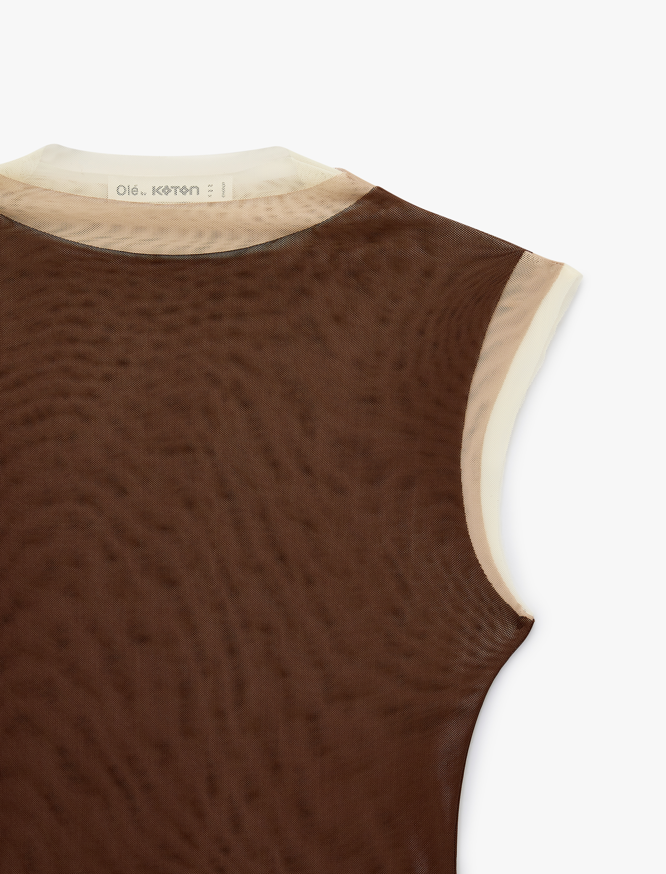   Slim Fit Dik Yaka Kolsuz Tül Bluz