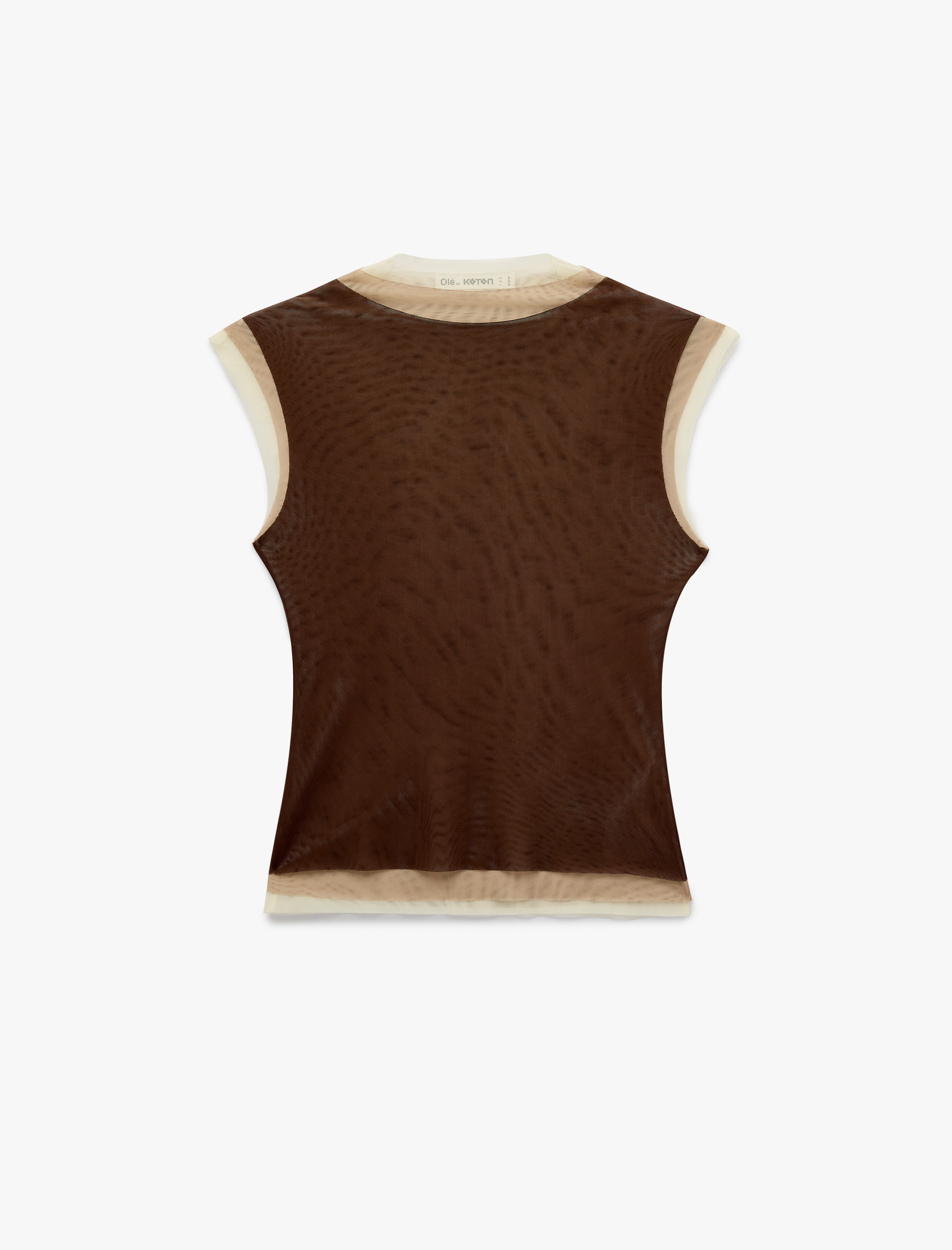   Slim Fit Dik Yaka Kolsuz Tül Bluz