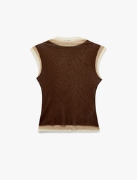 Slim Fit Dik Yaka Kolsuz Tül Bluz