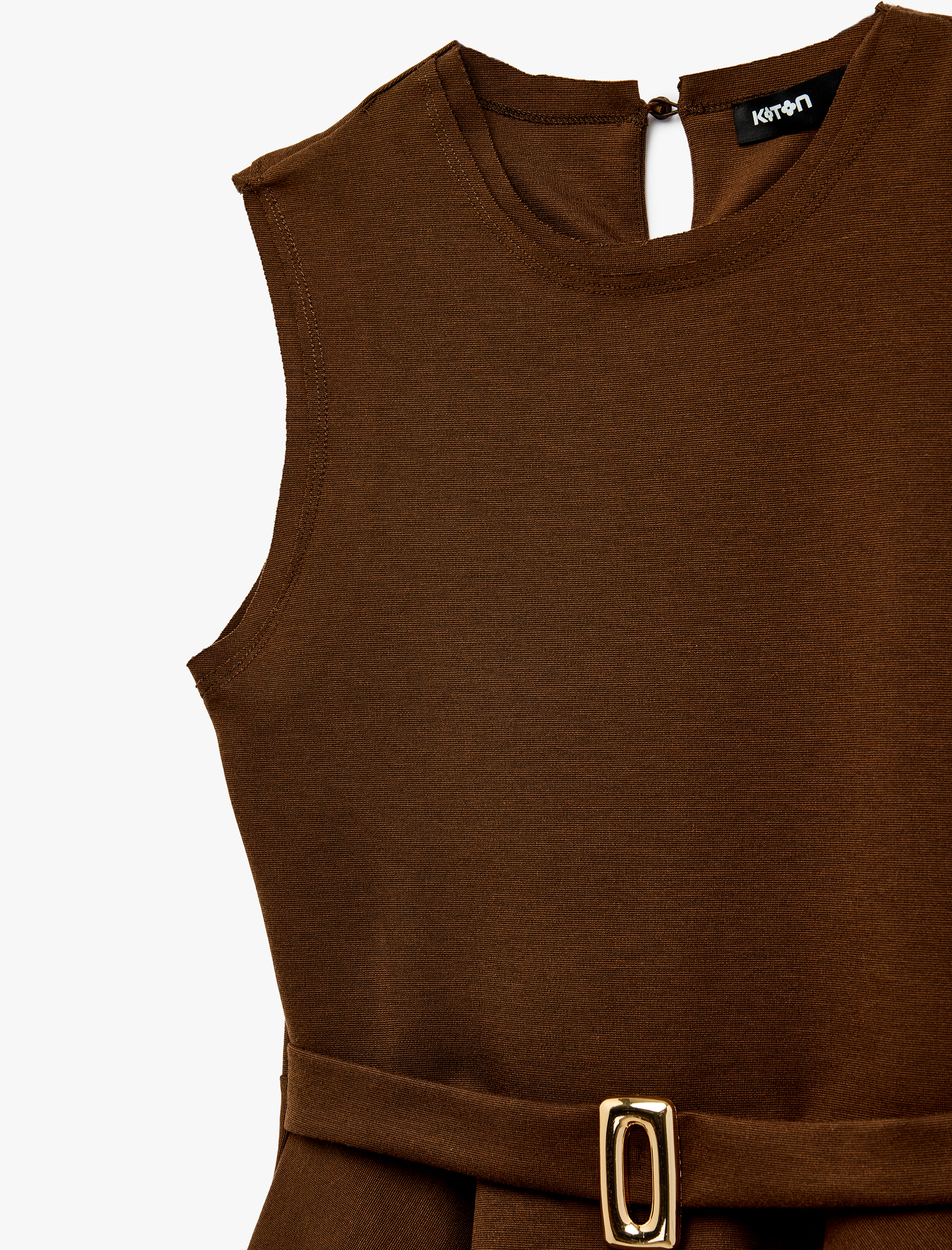   Slim Fit Kolsuz Bisiklet Yaka Kemerli Peplum Bluz