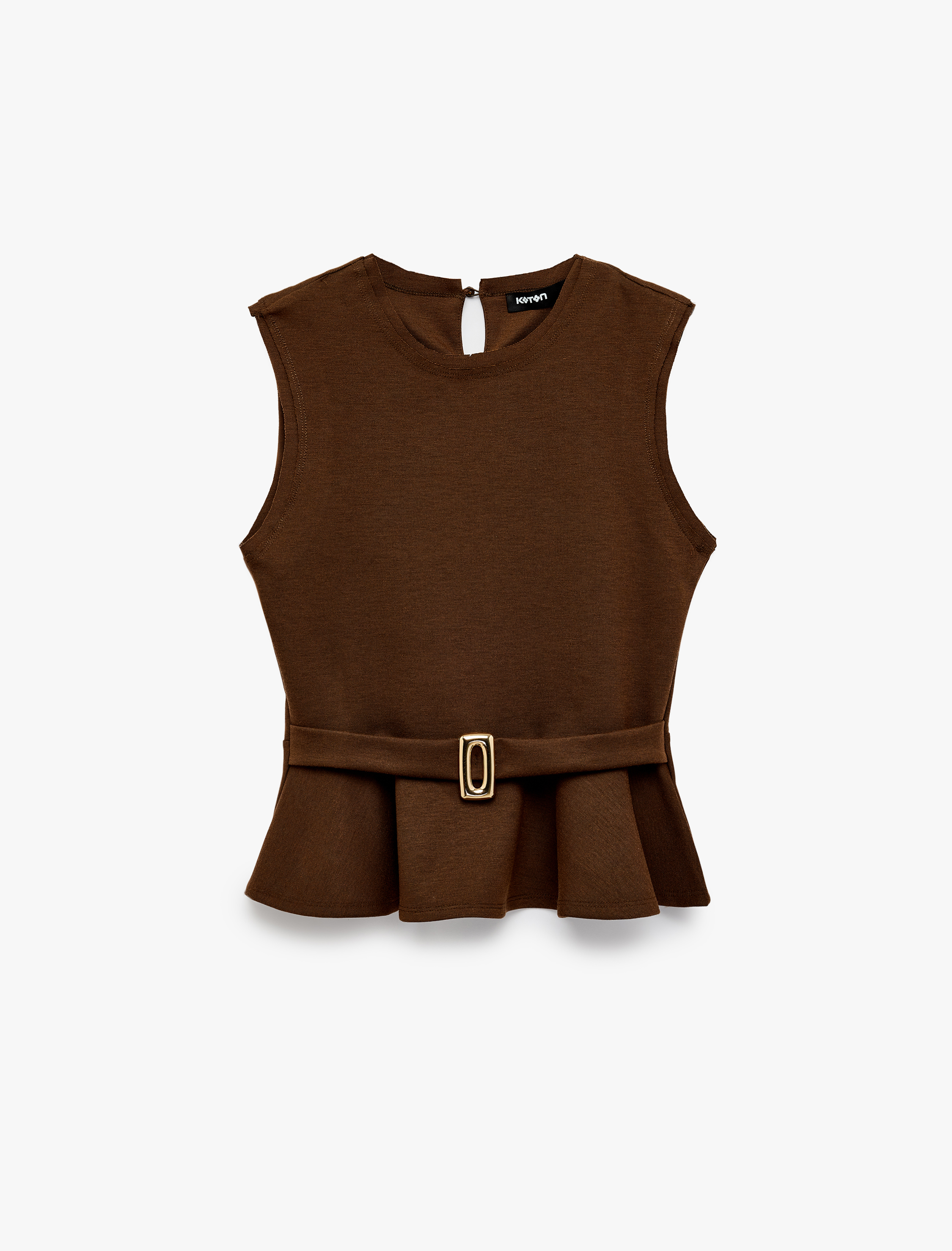   Slim Fit Kolsuz Bisiklet Yaka Kemerli Peplum Bluz