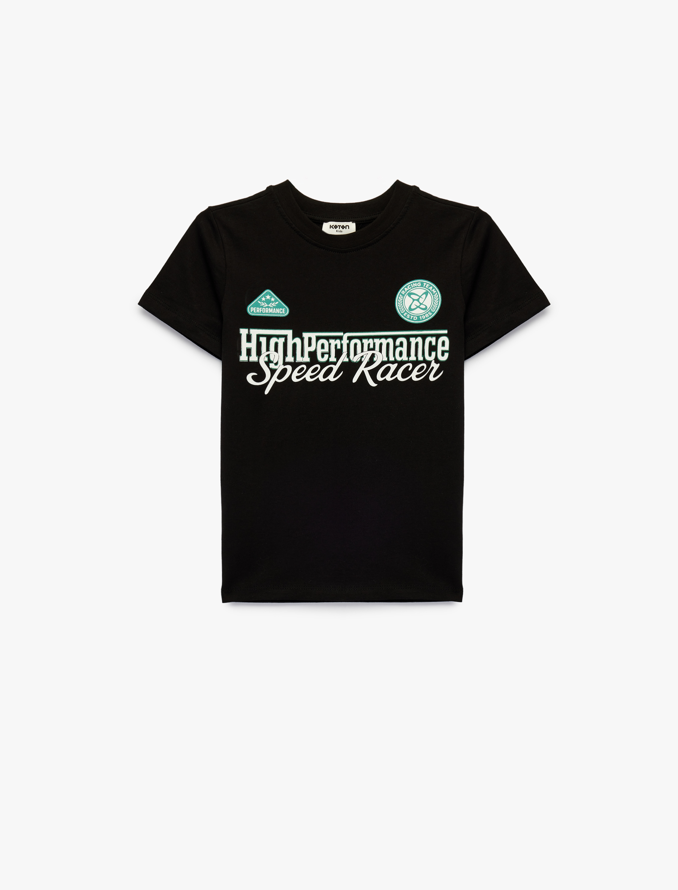  Erkek Çocuk Pamuklu Kısa Kollu Bisiklet Yaka Baskılı Tişört