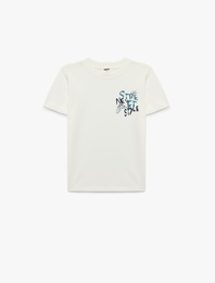 Baskı Detaylı Kısa Kollu Bisiklet Yaka Pamuklu Tişört