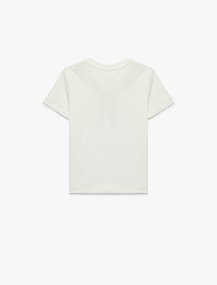 Kız Çocuk Boncuk Detaylı Bisiklet Yaka Uzun Kollu Pamuklu Baskılı Tişört