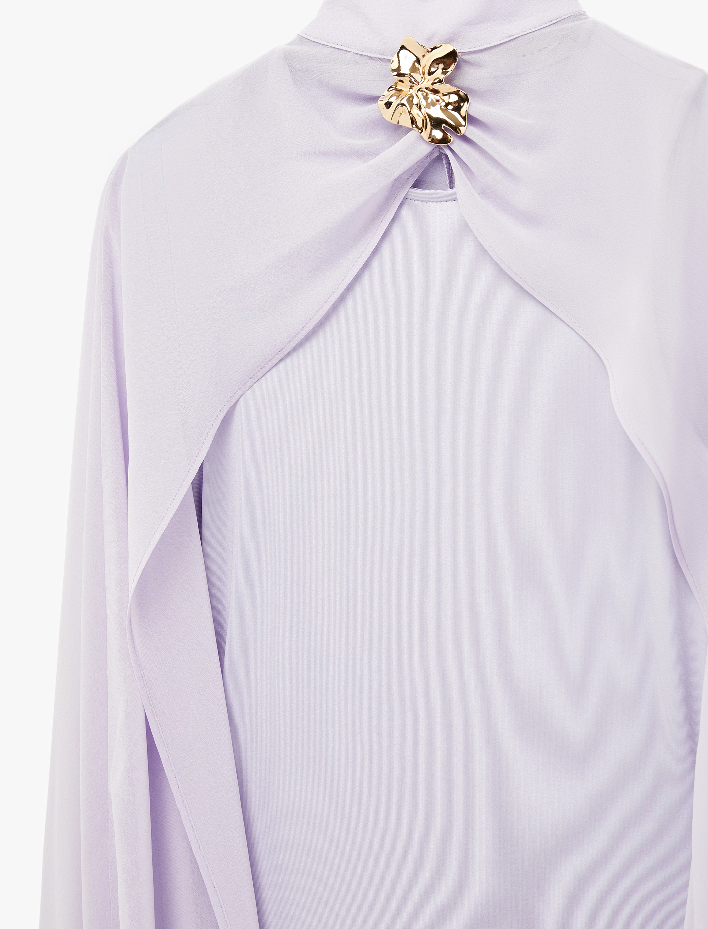   Slim Fit Kolsuz Dik Yaka Broş Detaylı Uzun Pelerin Elbise