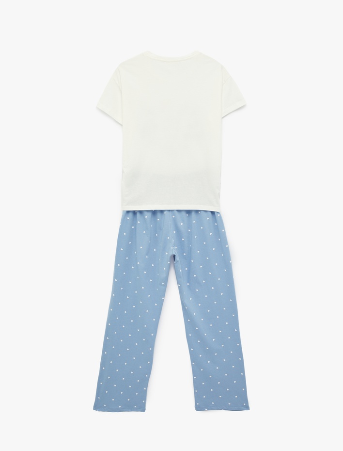  Rahat Kalıp Baskılı Kısa Kollu Bisiklet Yaka Pijama Takımı