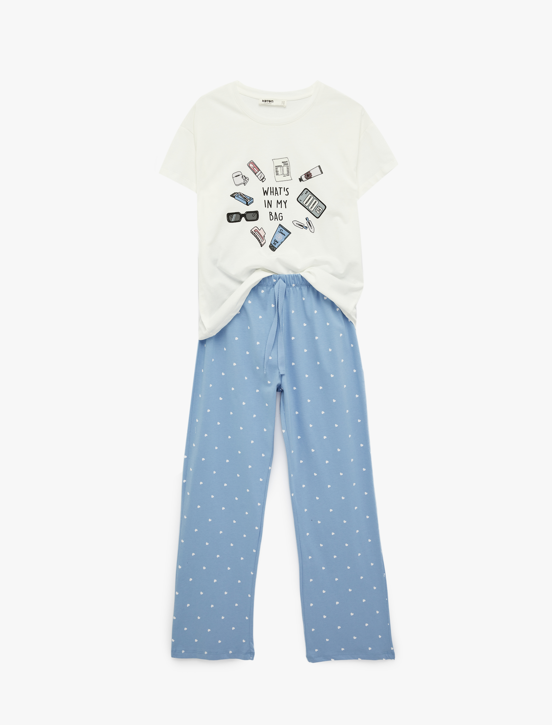   Rahat Kalıp Baskılı Kısa Kollu Bisiklet Yaka Pijama Takımı