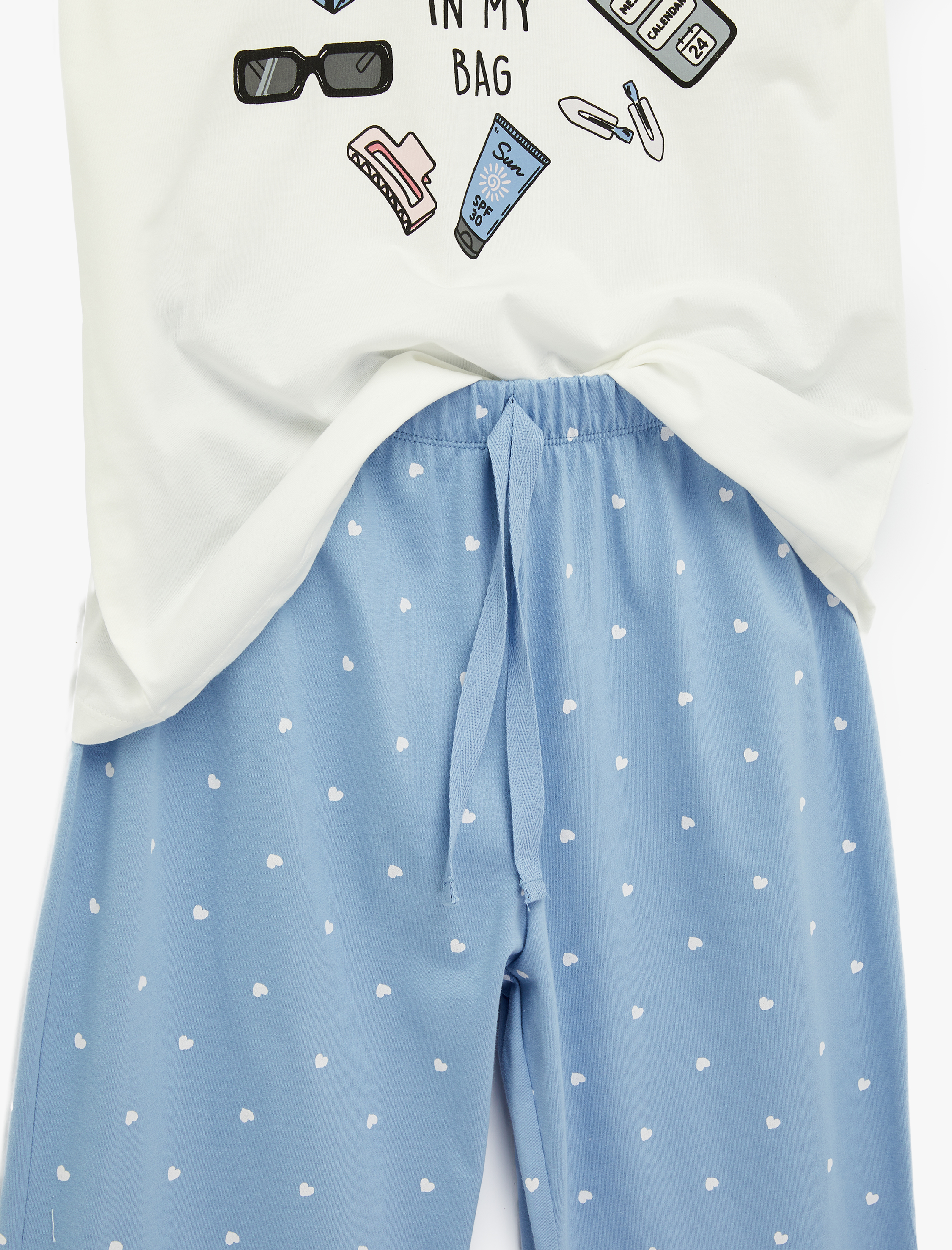   Rahat Kalıp Baskılı Kısa Kollu Bisiklet Yaka Pijama Takımı