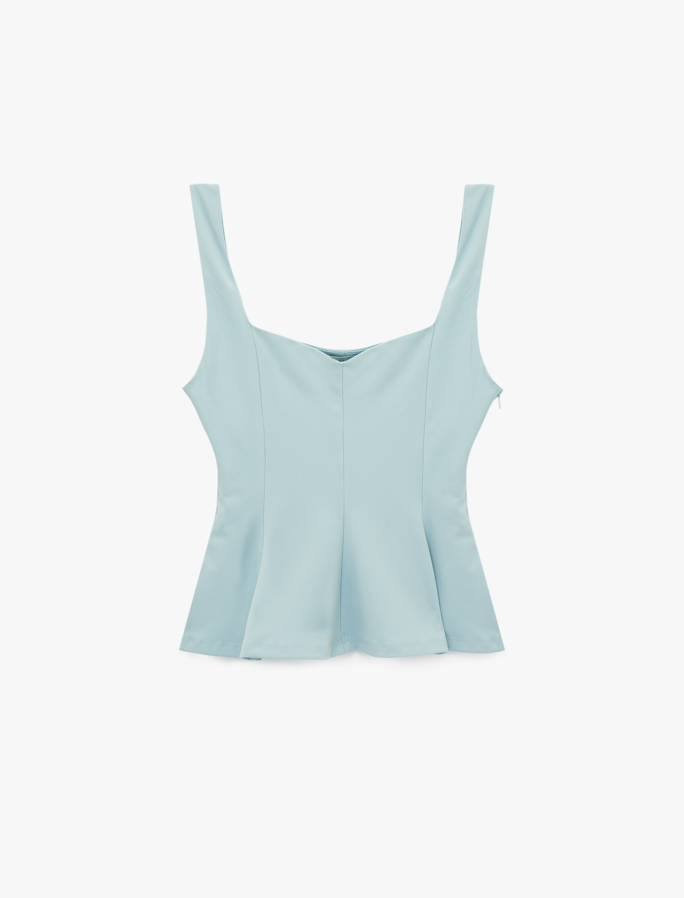   U Yaka Slim Fit Peplum Kolsuz Bluz