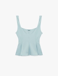 U Yaka Slim Fit Peplum Kolsuz Bluz