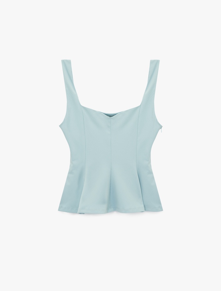  U Yaka Slim Fit Peplum Kolsuz Bluz