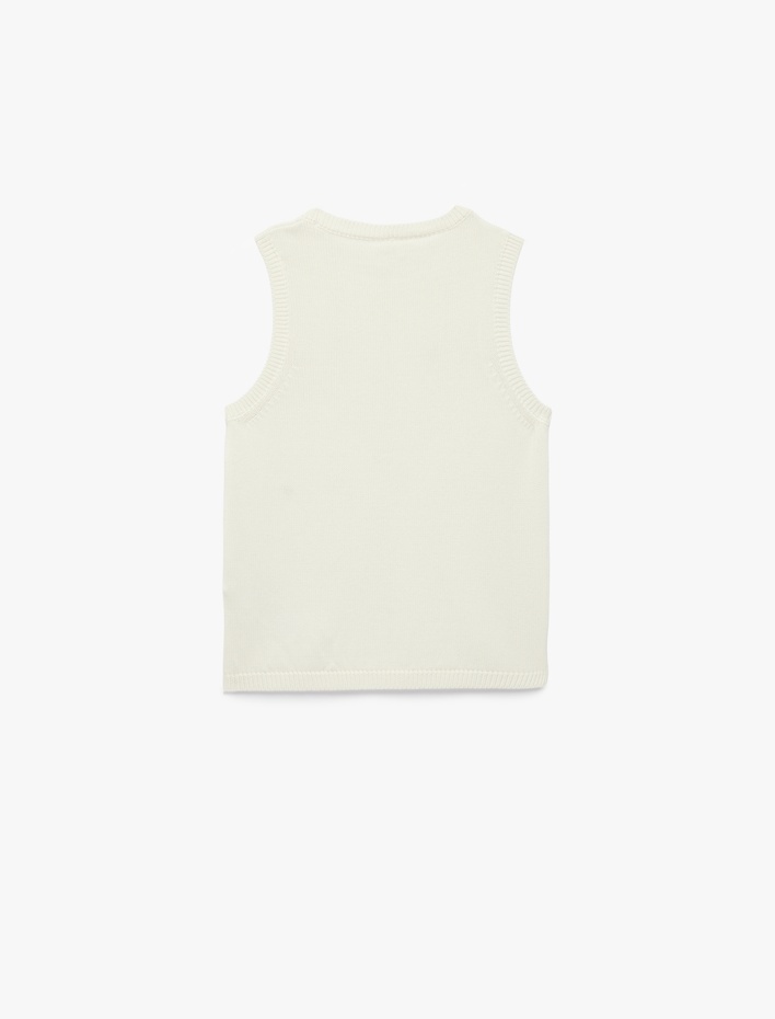 Kız Çocuk Bisiklet Yaka Kolsuz Boncuk ve Çiçek İşleme Detaylı Triko Atlet