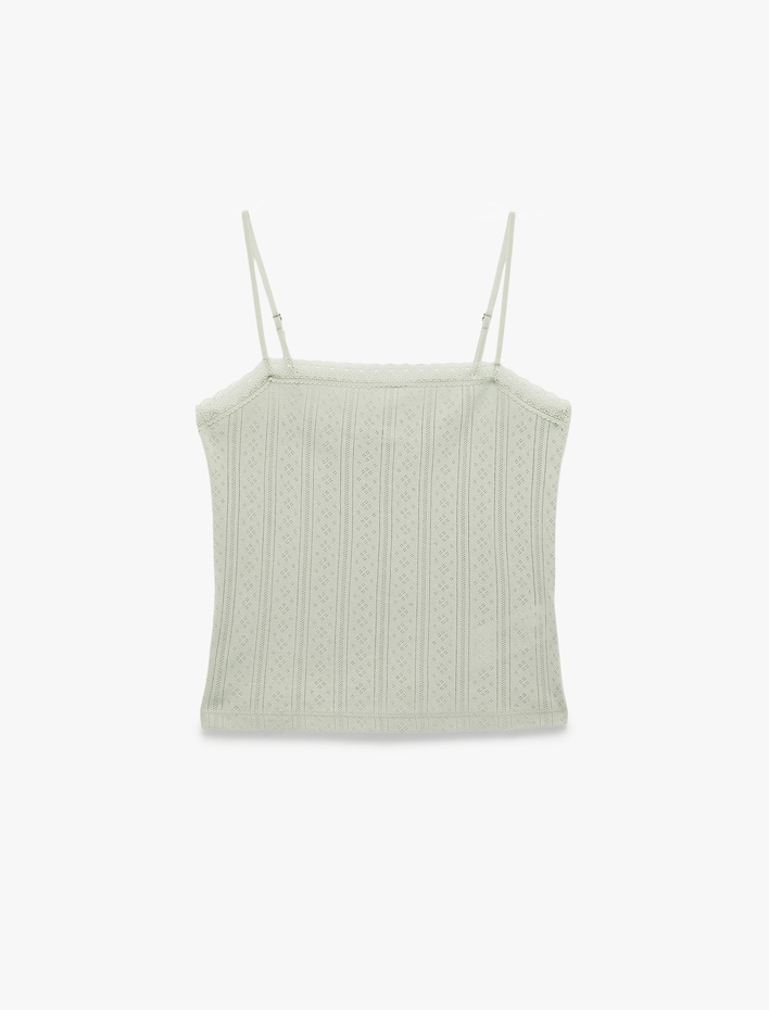  Pamuklu Kare Yaka Askılı Pijama Üstü