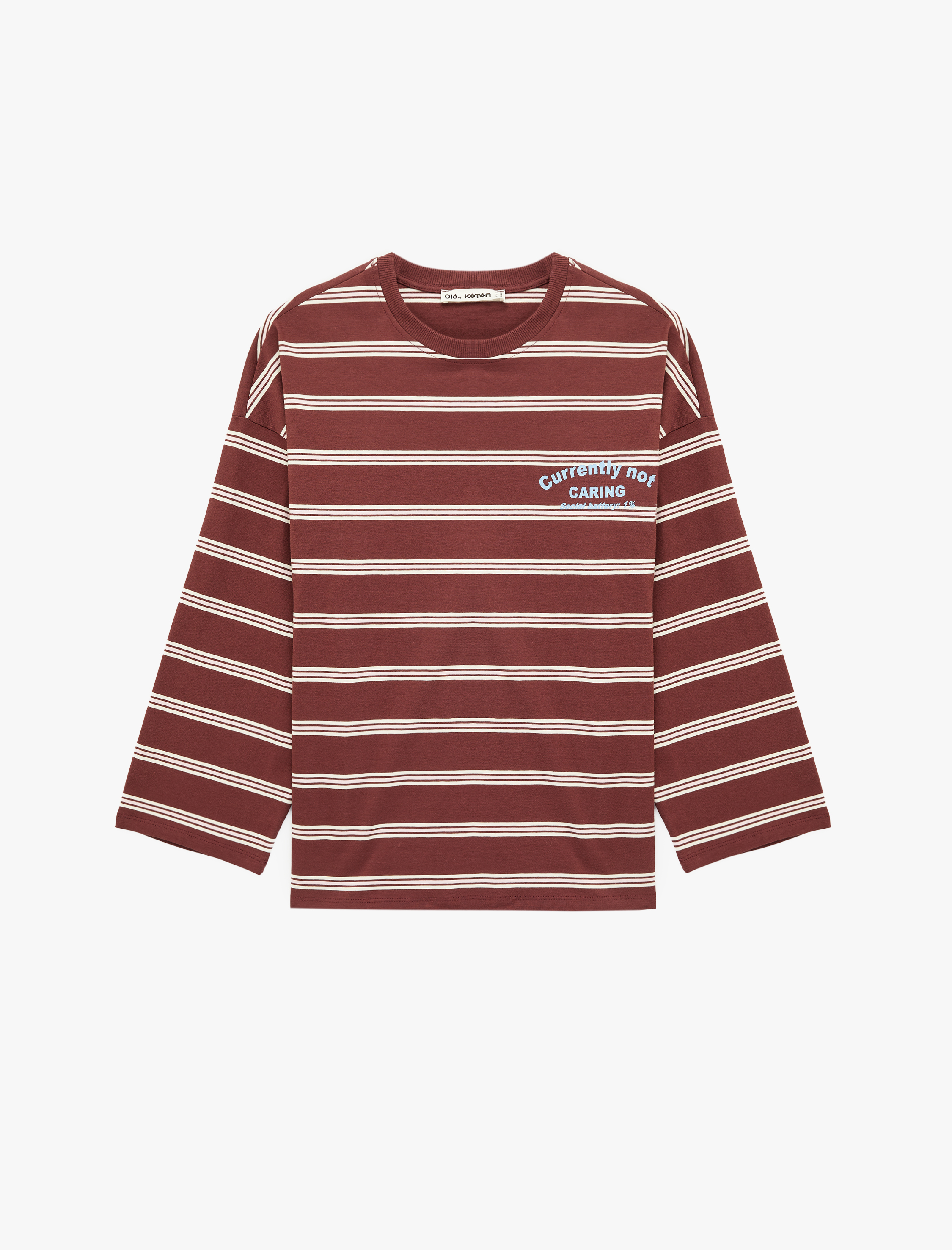   Baskılı Bisiklet Yaka Rahat Kalıp Pamuklu Uzun Kollu Tişört