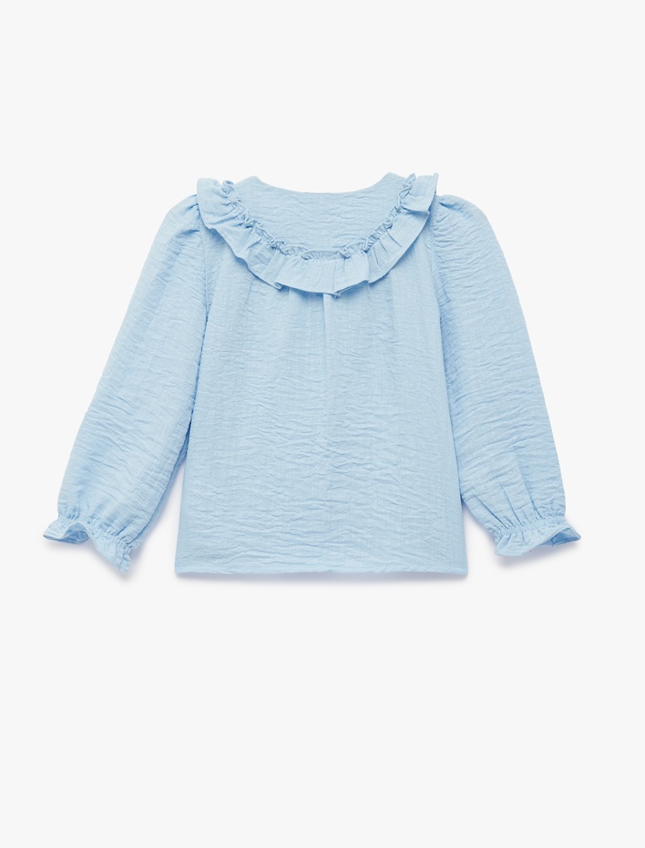 Kız Bebek Düğmeli Bisiklet Yaka Uzun Kollu Fırfır Detaylı Bluz