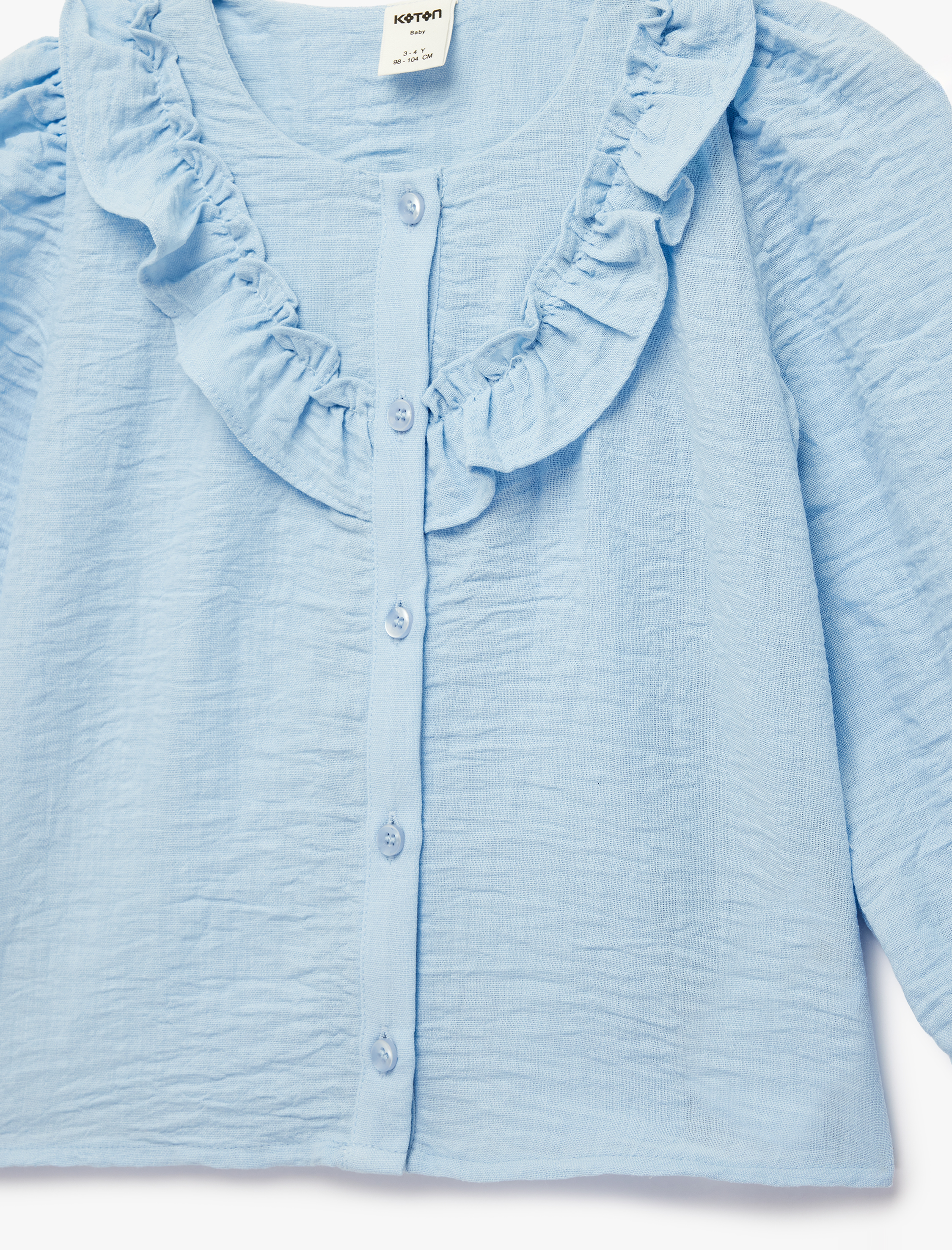  Kız Bebek Düğmeli Bisiklet Yaka Uzun Kollu Fırfır Detaylı Bluz