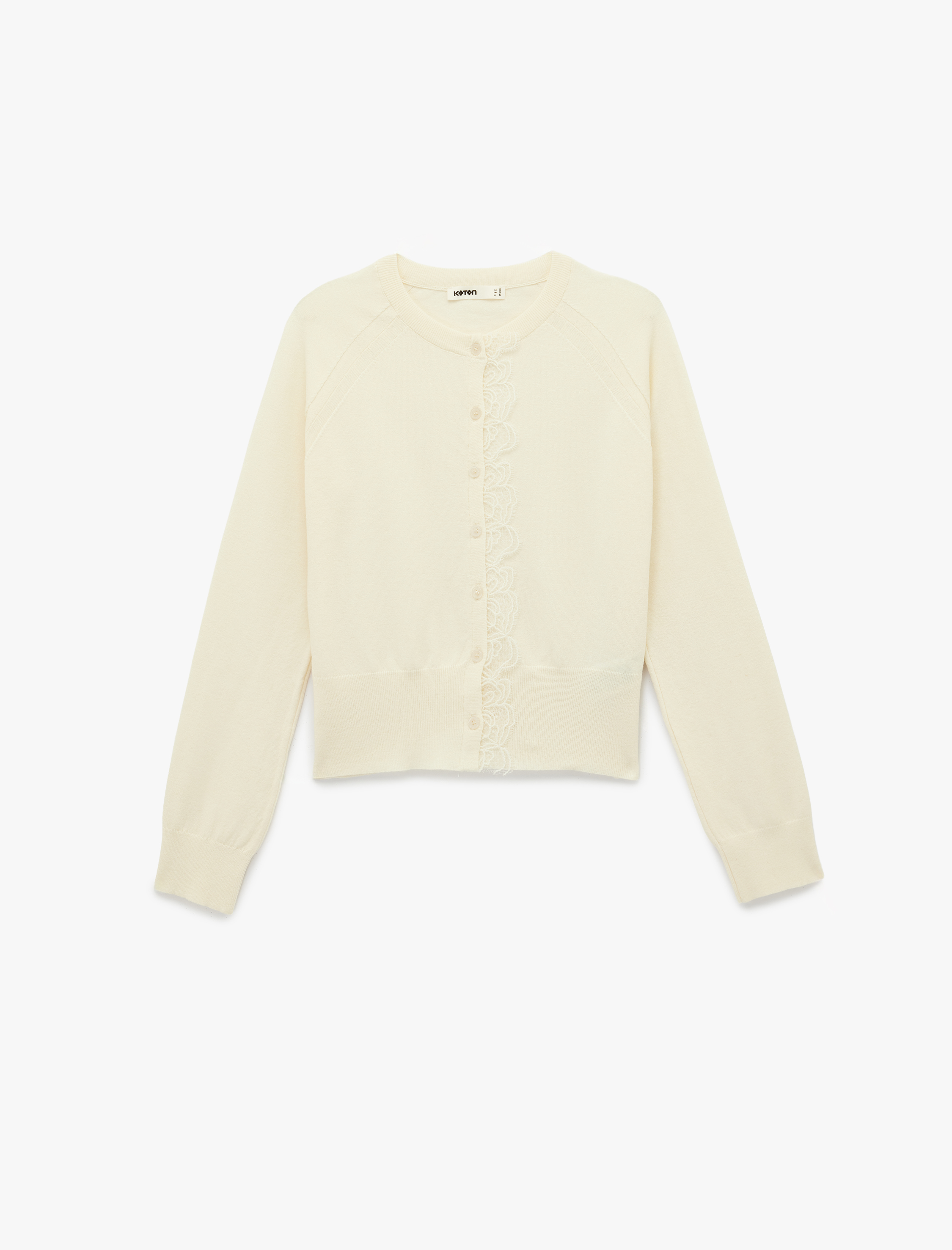   Koyun Yünü Karışımlı Uzun Kollu Bisiklet Yaka Düğmeli Dantel Detaylı Hırka