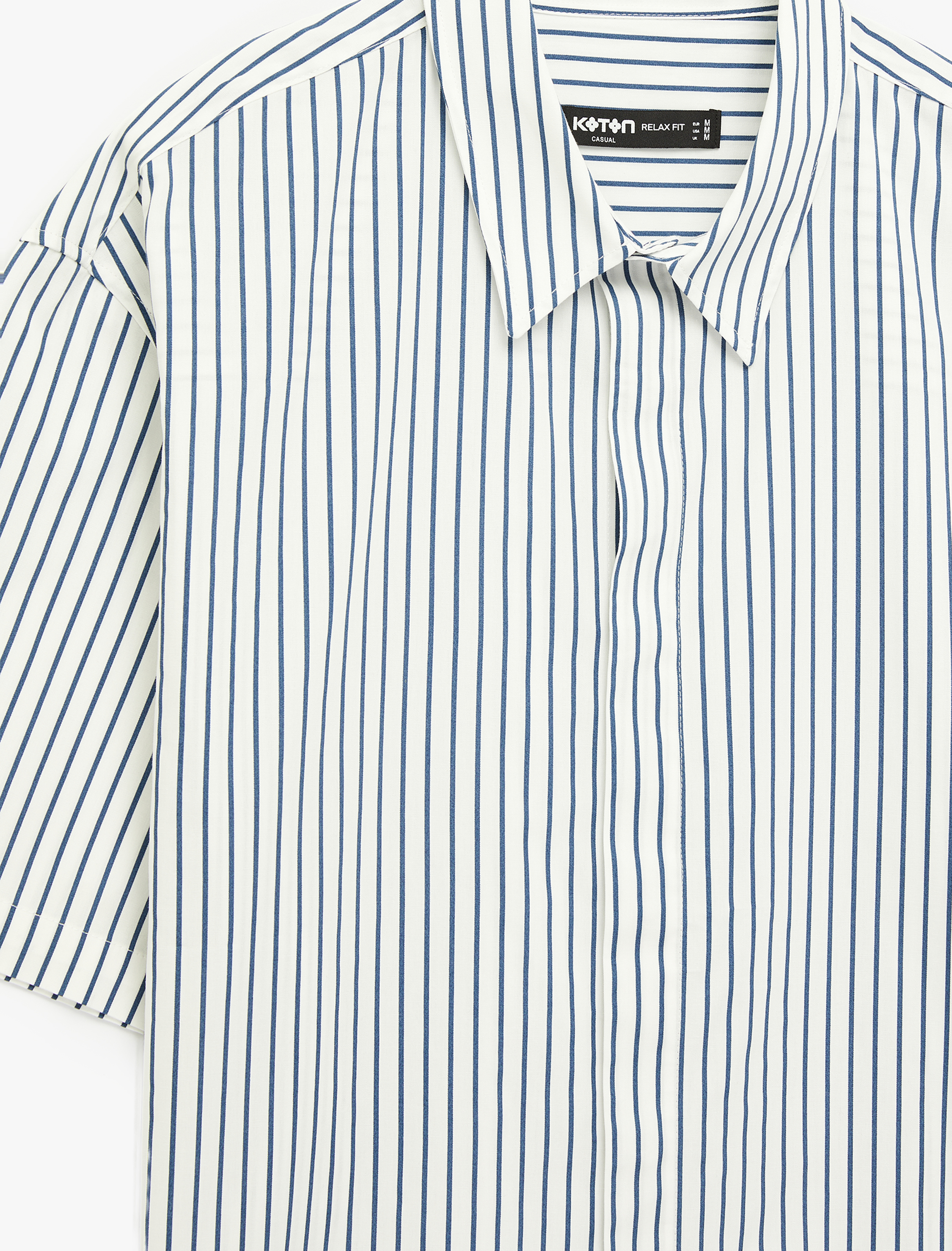   Rahat Kalıp Kısa Kollu Klasik Yaka Pamuklu Çizgili Gömlek