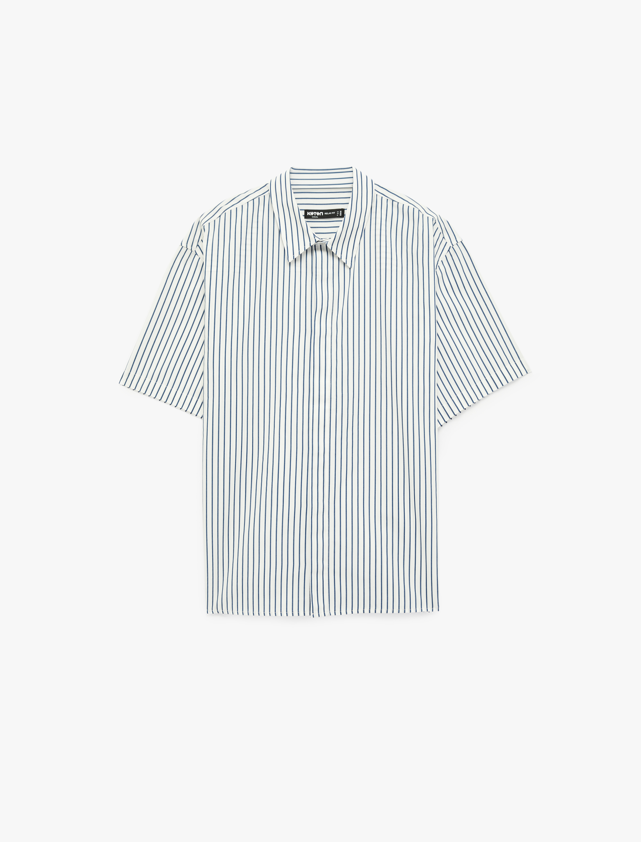   Rahat Kalıp Kısa Kollu Klasik Yaka Pamuklu Çizgili Gömlek
