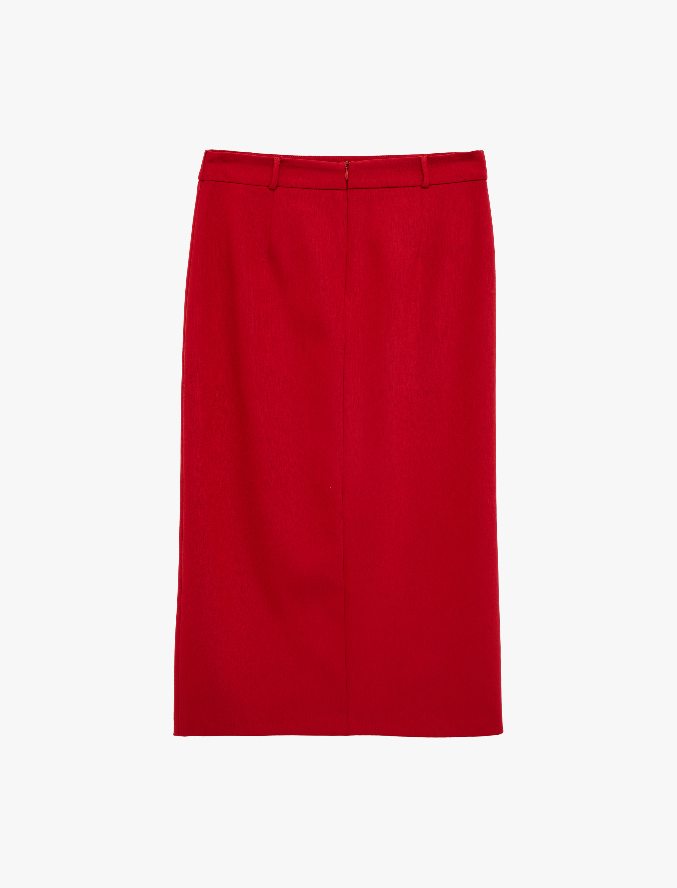   Cep Detaylı Normal Bel Fermuarlı Midi Kalem Etek