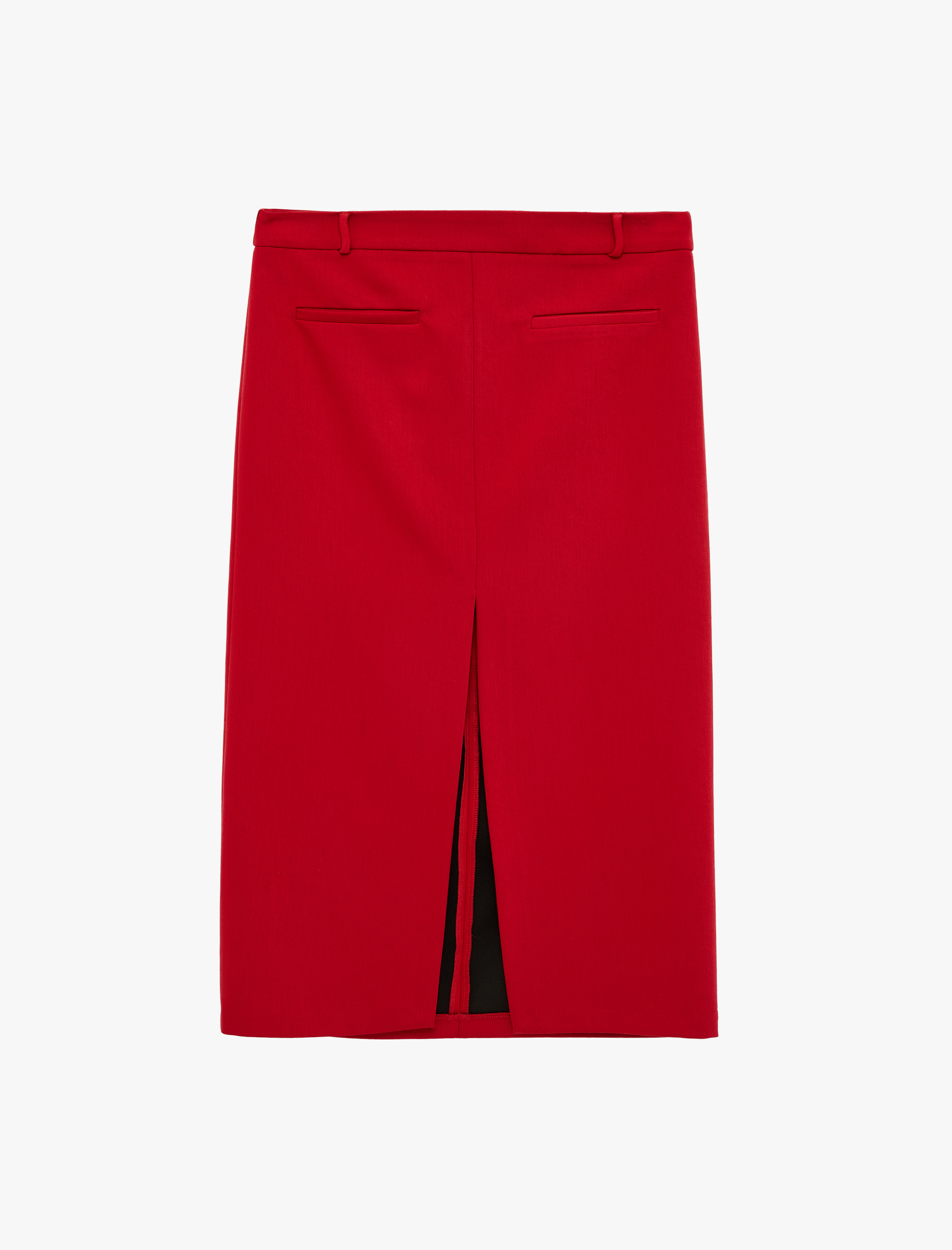   Cep Detaylı Normal Bel Fermuarlı Midi Kalem Etek