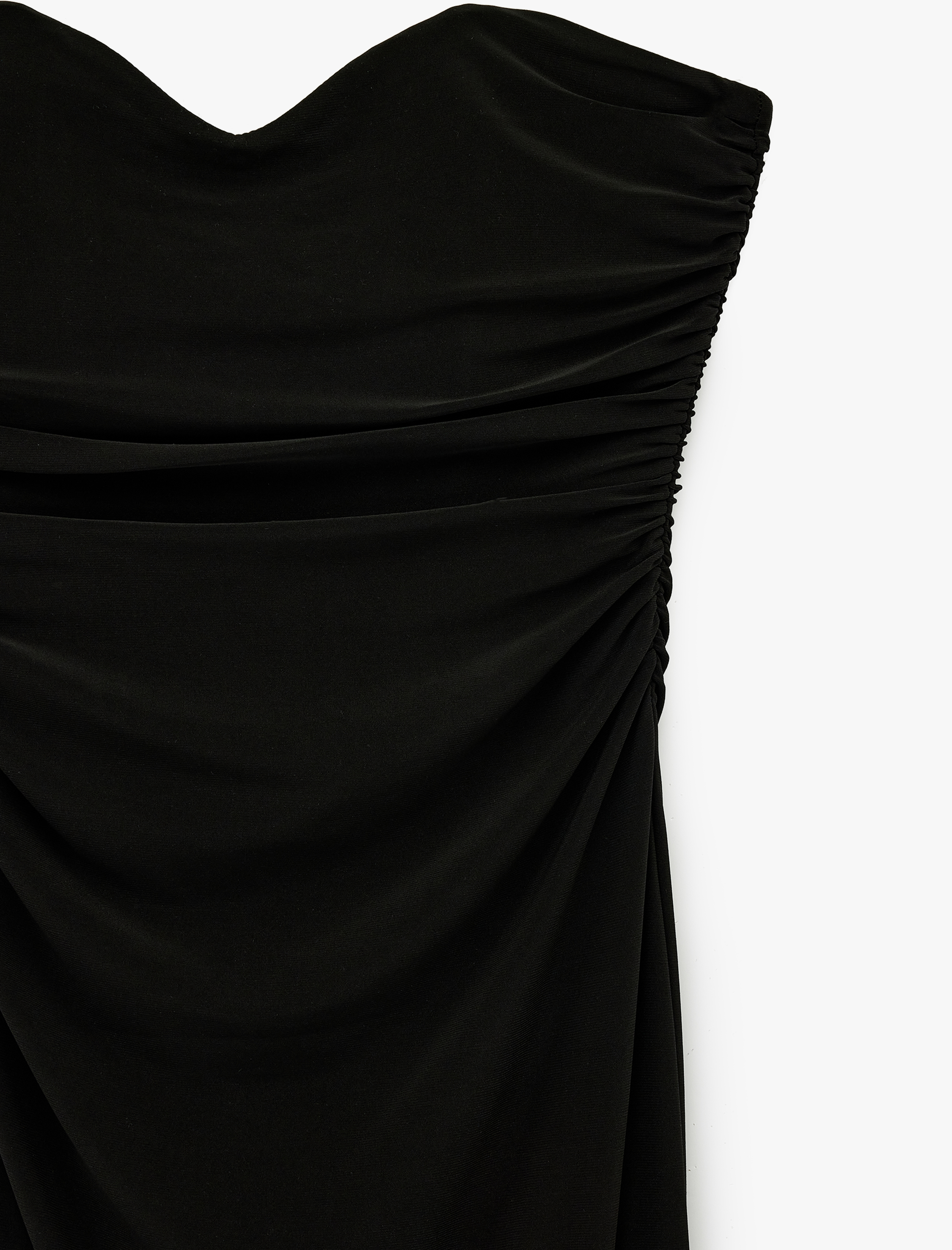   Drapeli Kolsuz Slim Fit Bodycon Midi Straplez Abiye Elbise