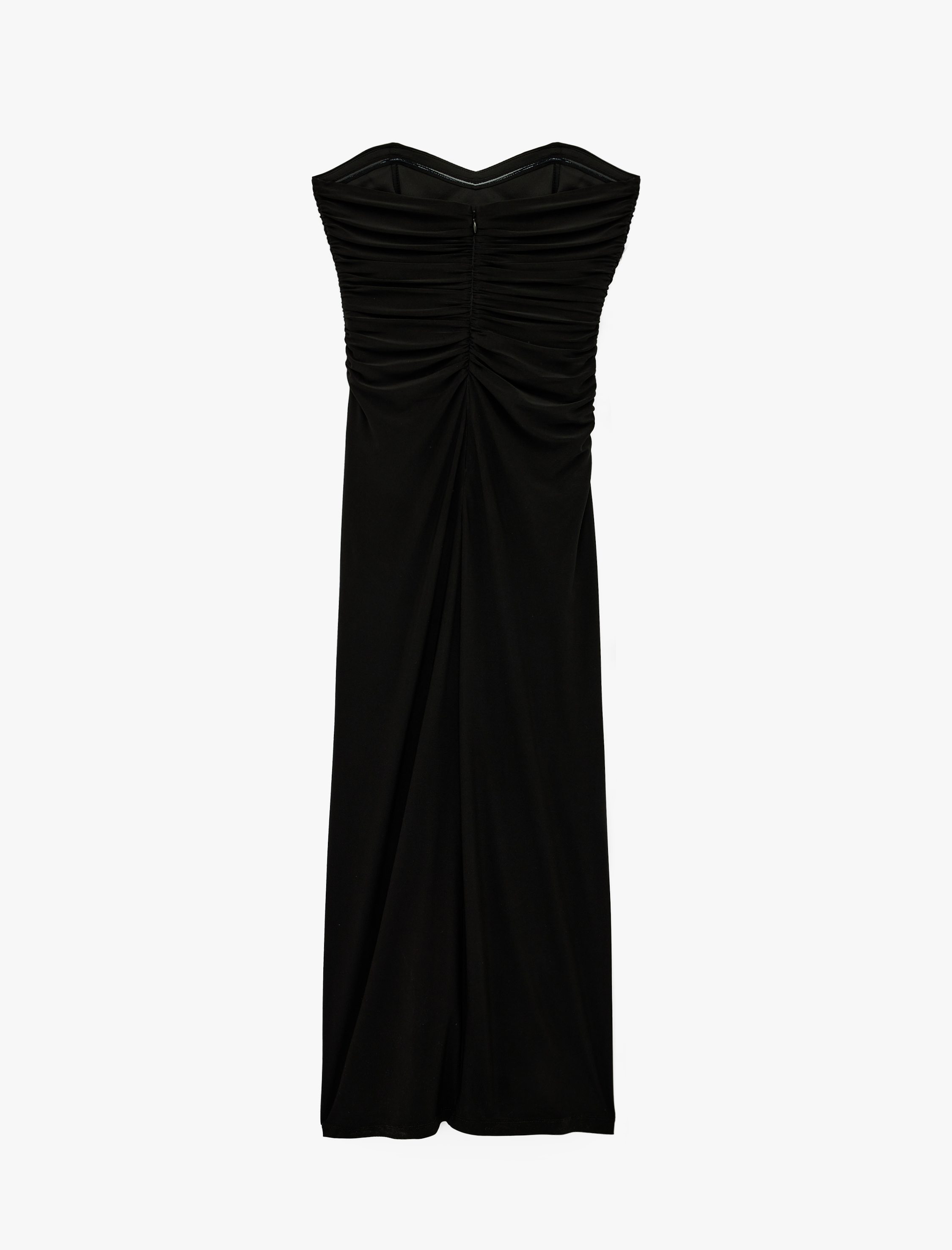   Drapeli Kolsuz Slim Fit Bodycon Midi Straplez Abiye Elbise