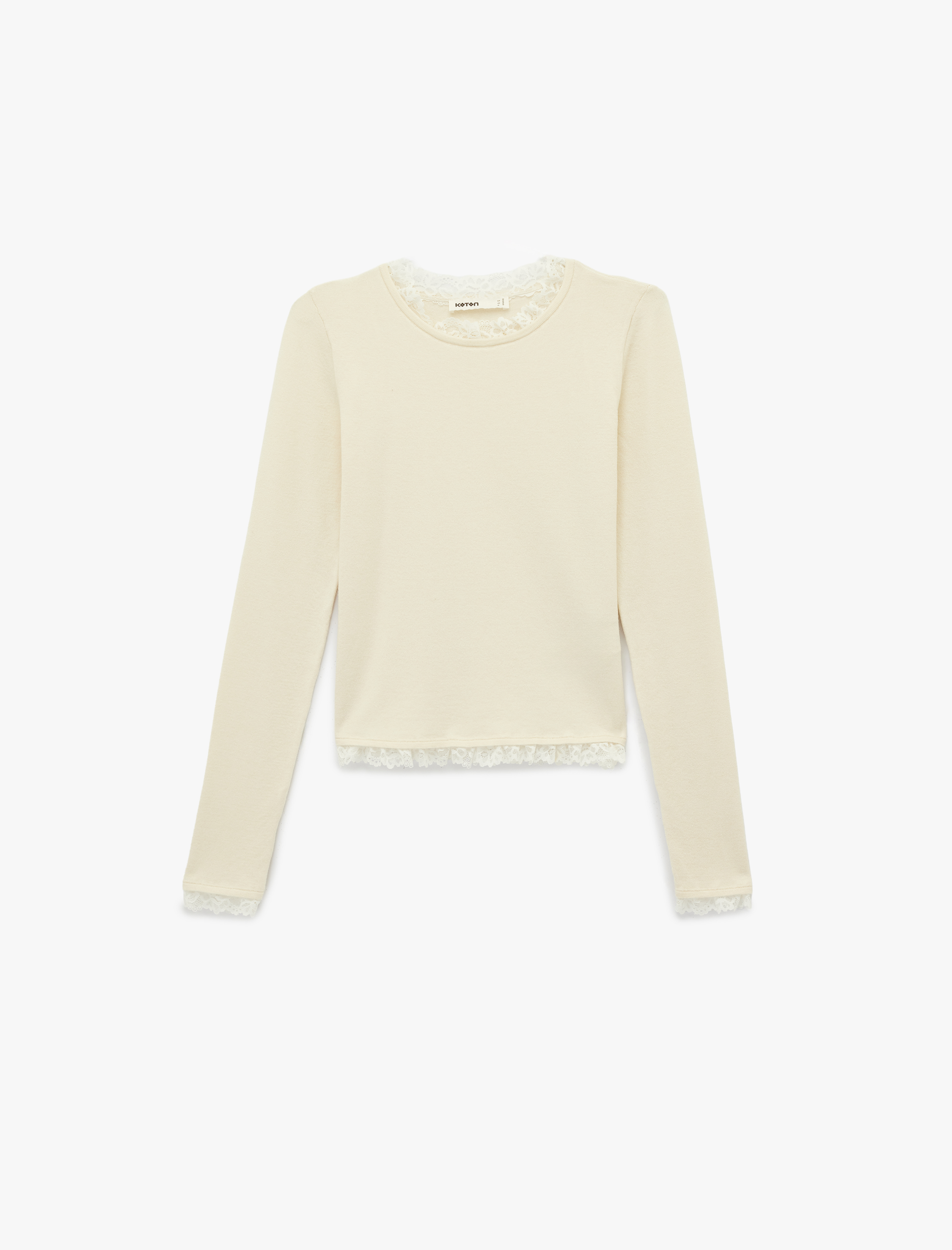   Uzun Kollu Yuvarlak Yaka Dantel Detaylı Triko Kazak