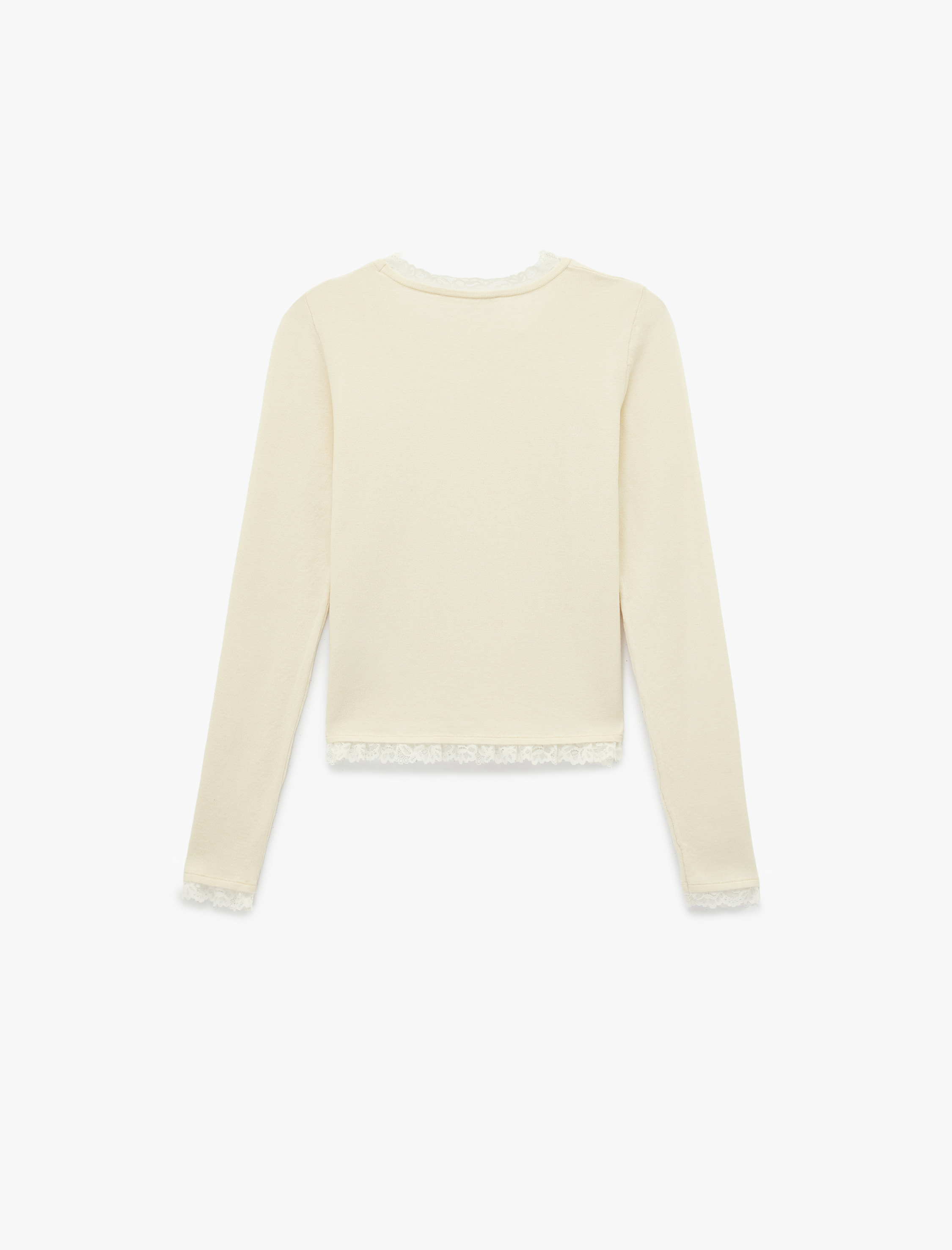   Uzun Kollu Yuvarlak Yaka Dantel Detaylı Triko Kazak