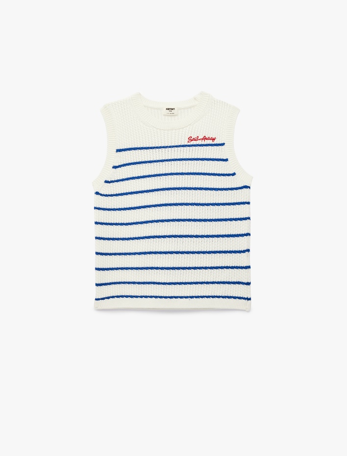 Kız Çocuk Pamuklu Kolsuz Bisiklet Yaka Çizgili Triko Süveter