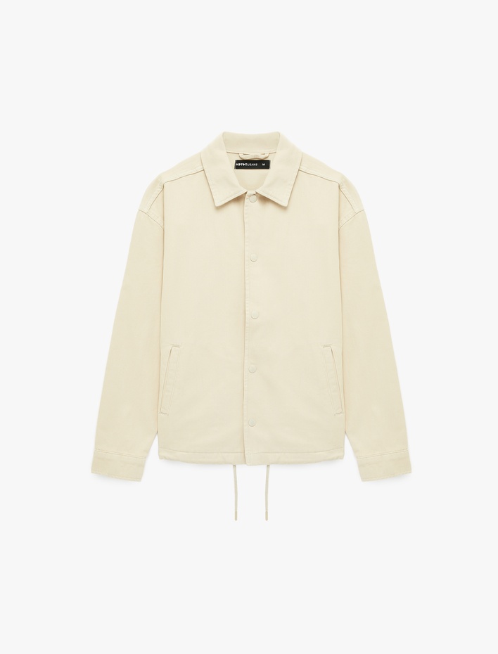  Pamuklu Cepli Uzun Kollu Gömlek Yaka Jean Ceket