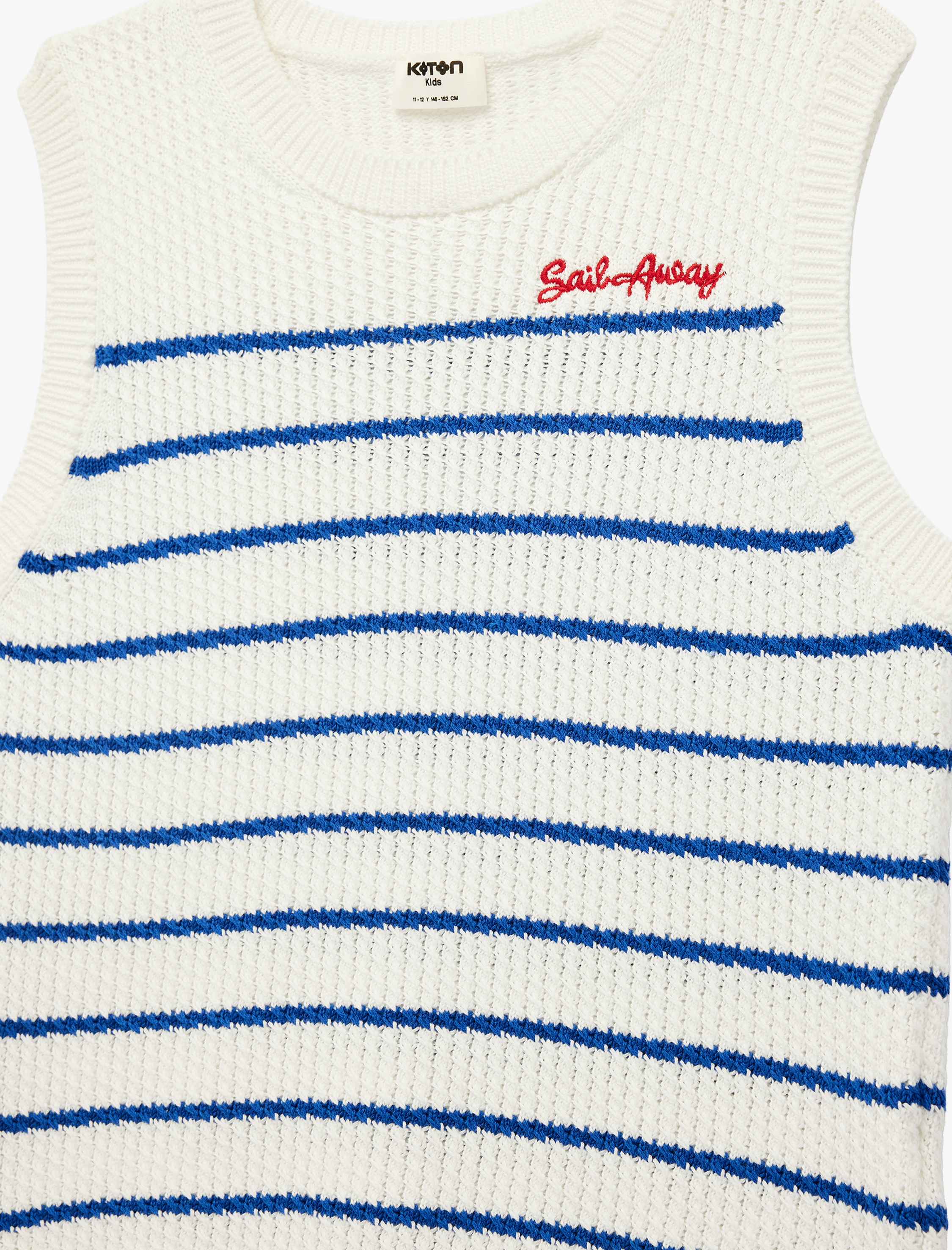  Kız Çocuk Pamuklu Kolsuz Bisiklet Yaka Çizgili Triko Süveter