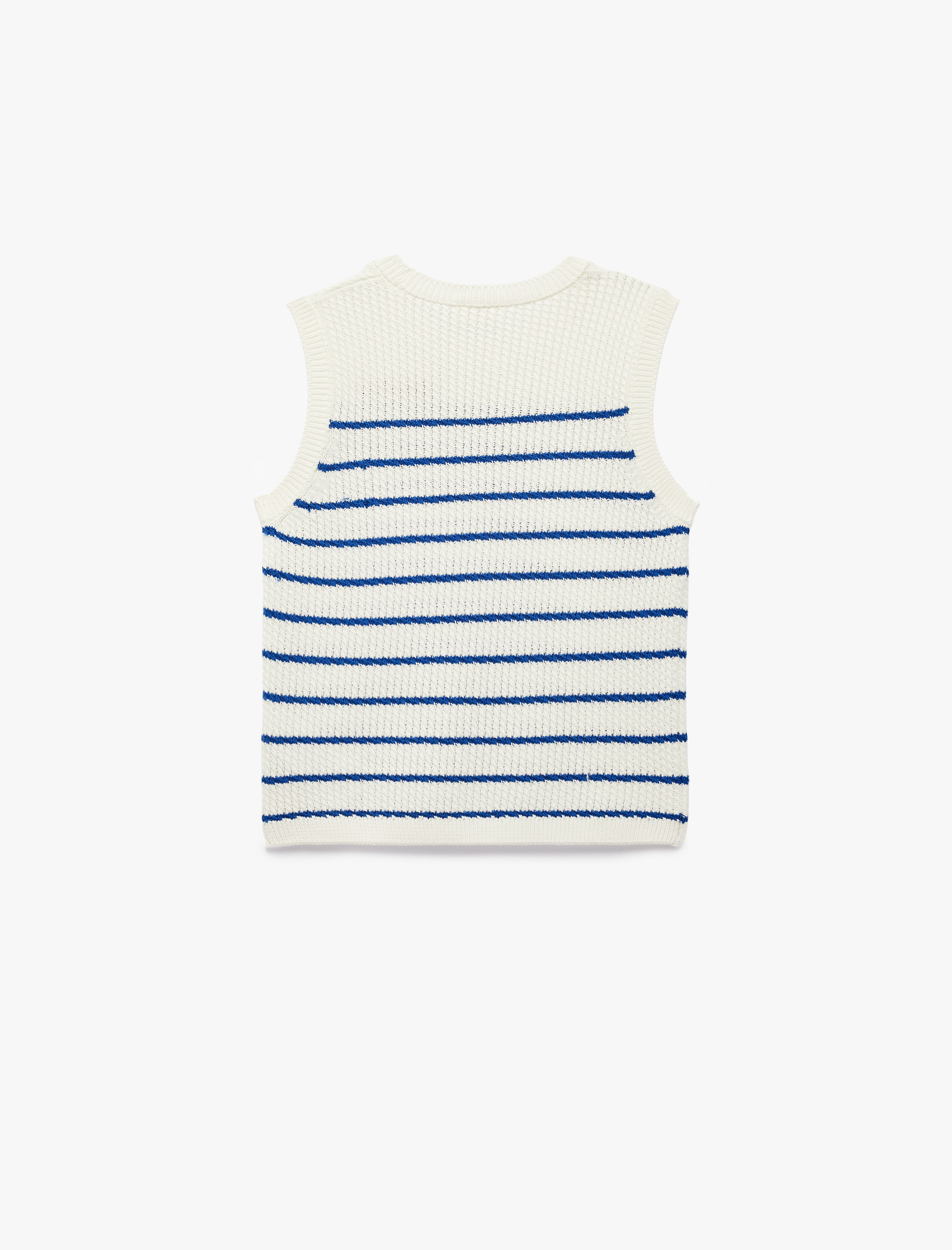  Kız Çocuk Pamuklu Kolsuz Bisiklet Yaka Çizgili Triko Süveter