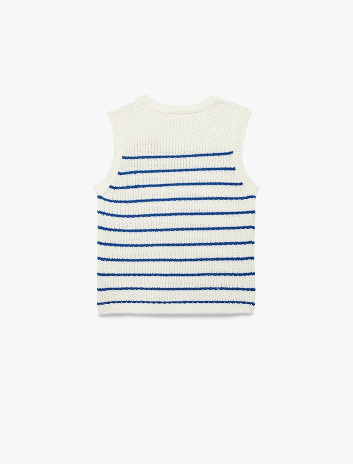 Kız Çocuk Pamuklu Kolsuz Bisiklet Yaka Çizgili Triko Süveter